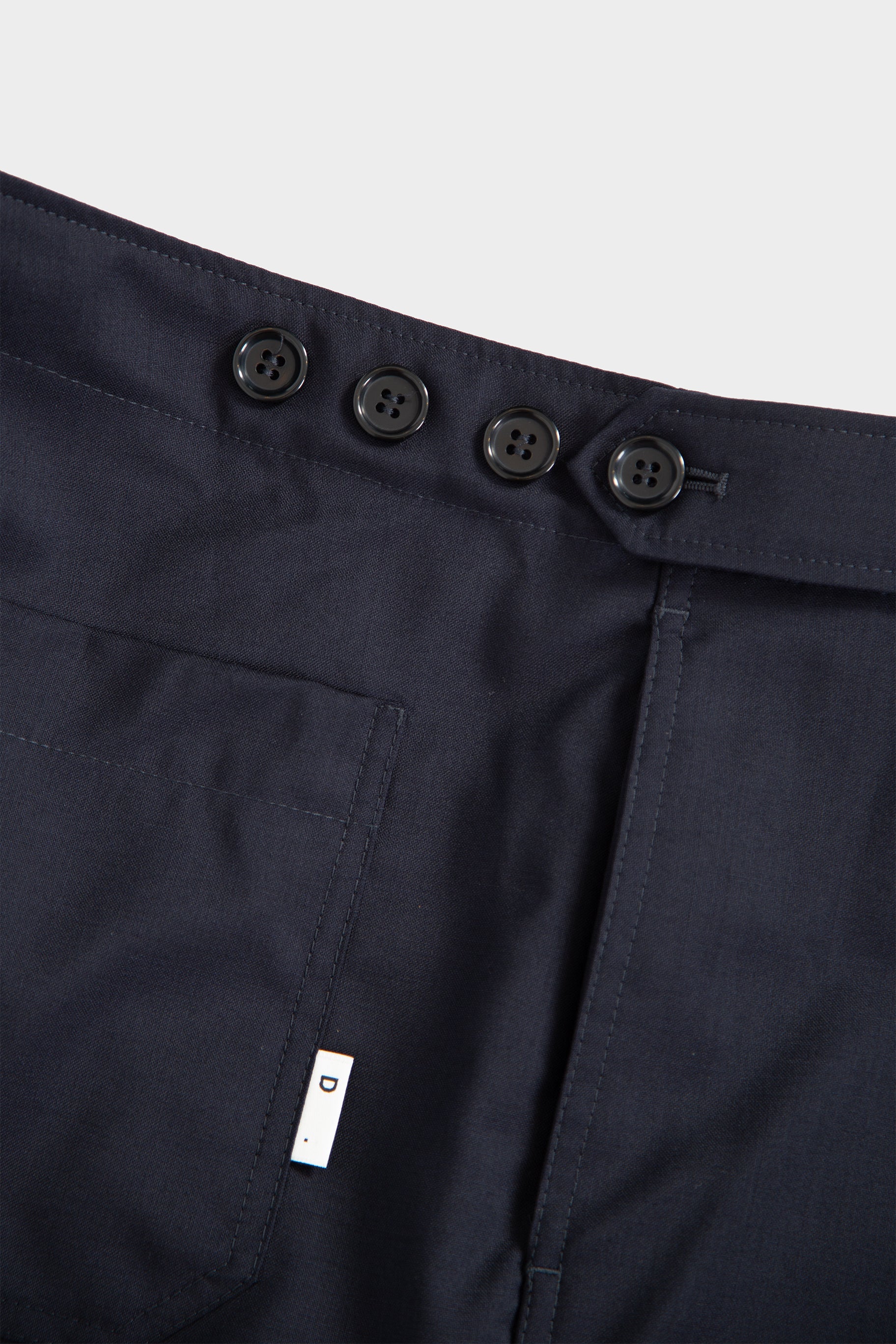 Navy blue wool tailored pant with adjustable waist 