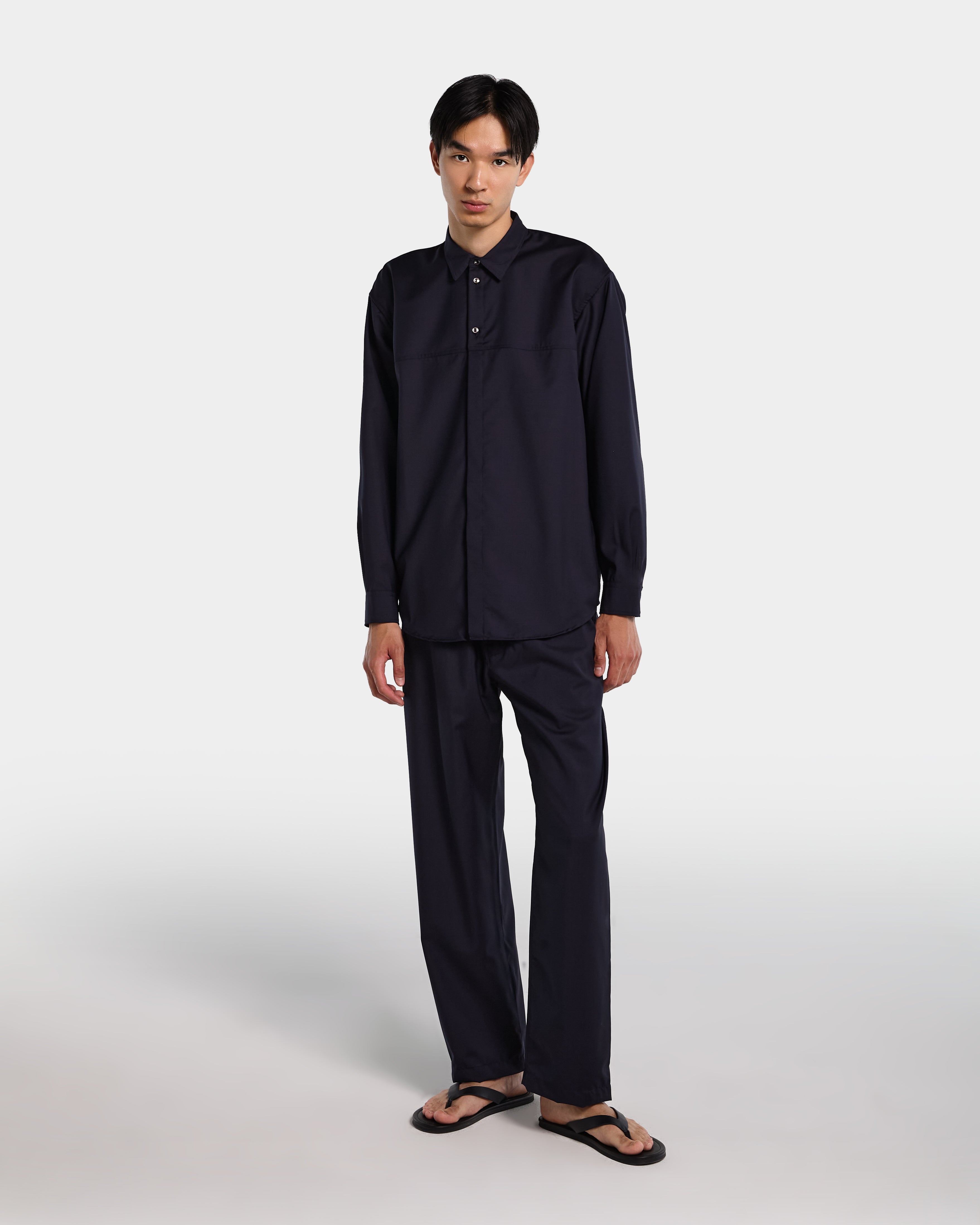 Navy blue tailored wool overshirt 