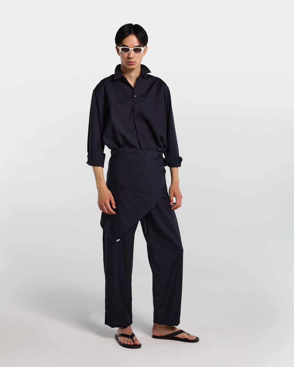 Navy blue tailored wool overshirt 