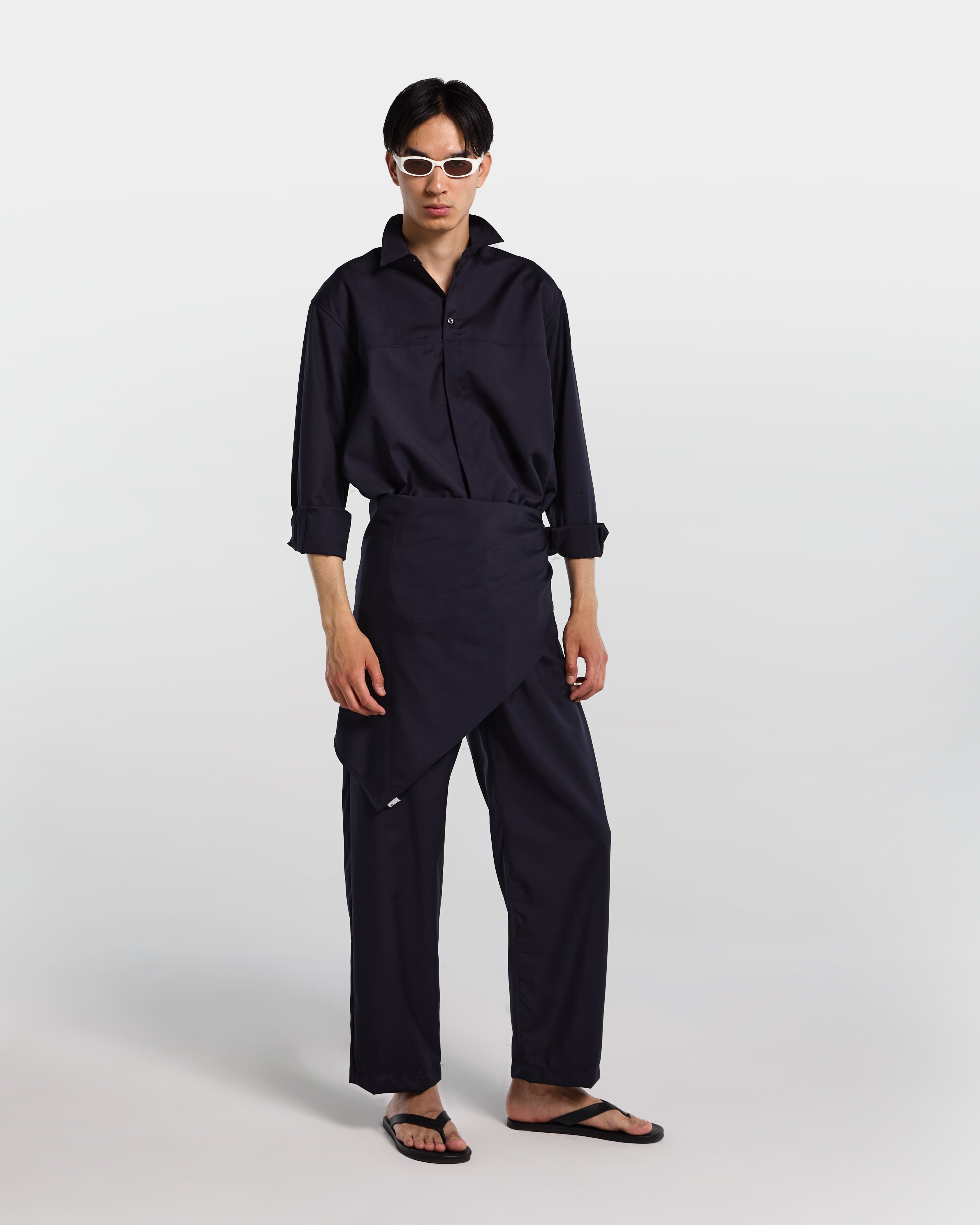 Navy blue tailored wool overshirt 