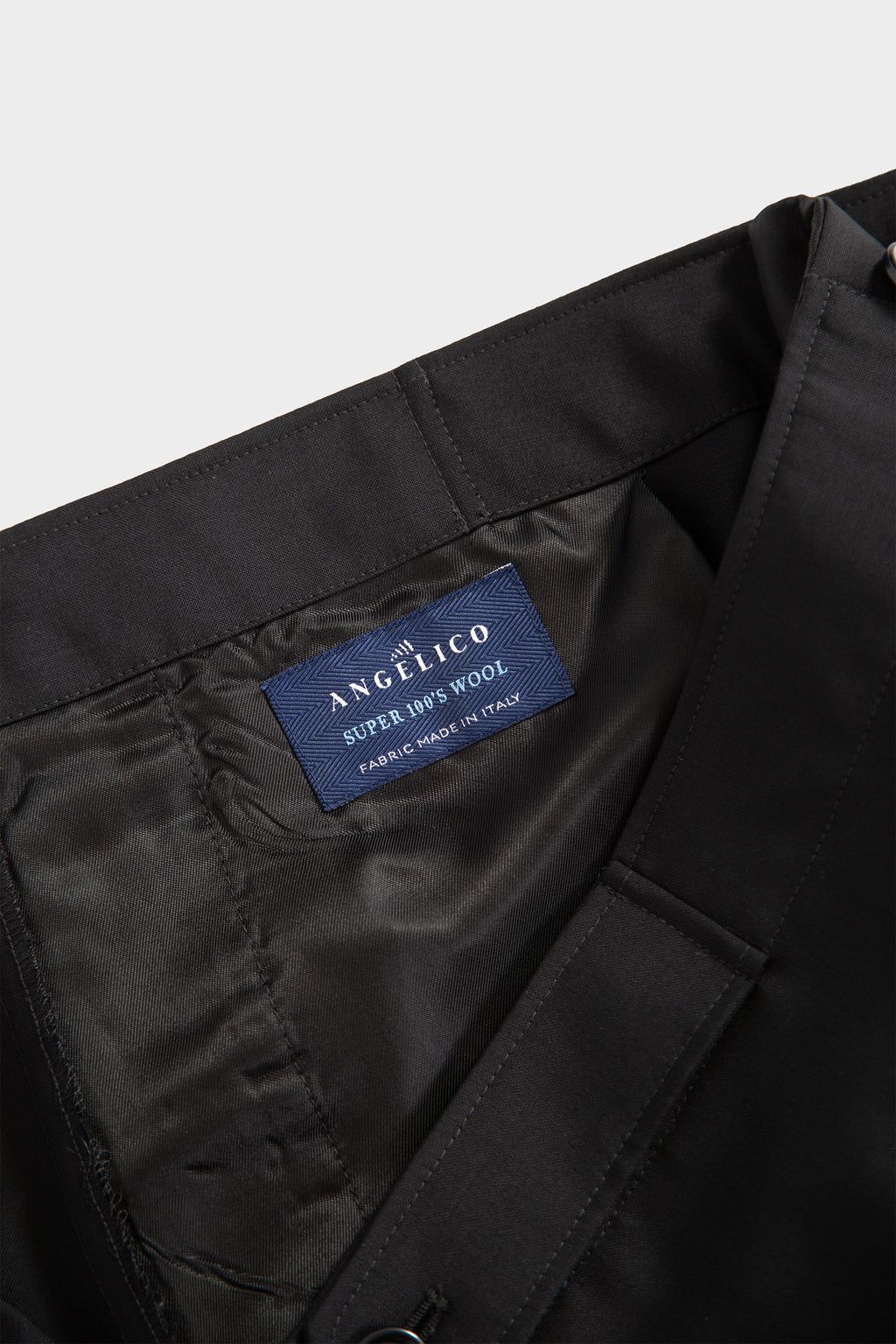 Black wool tailored pant with adjustable waist 