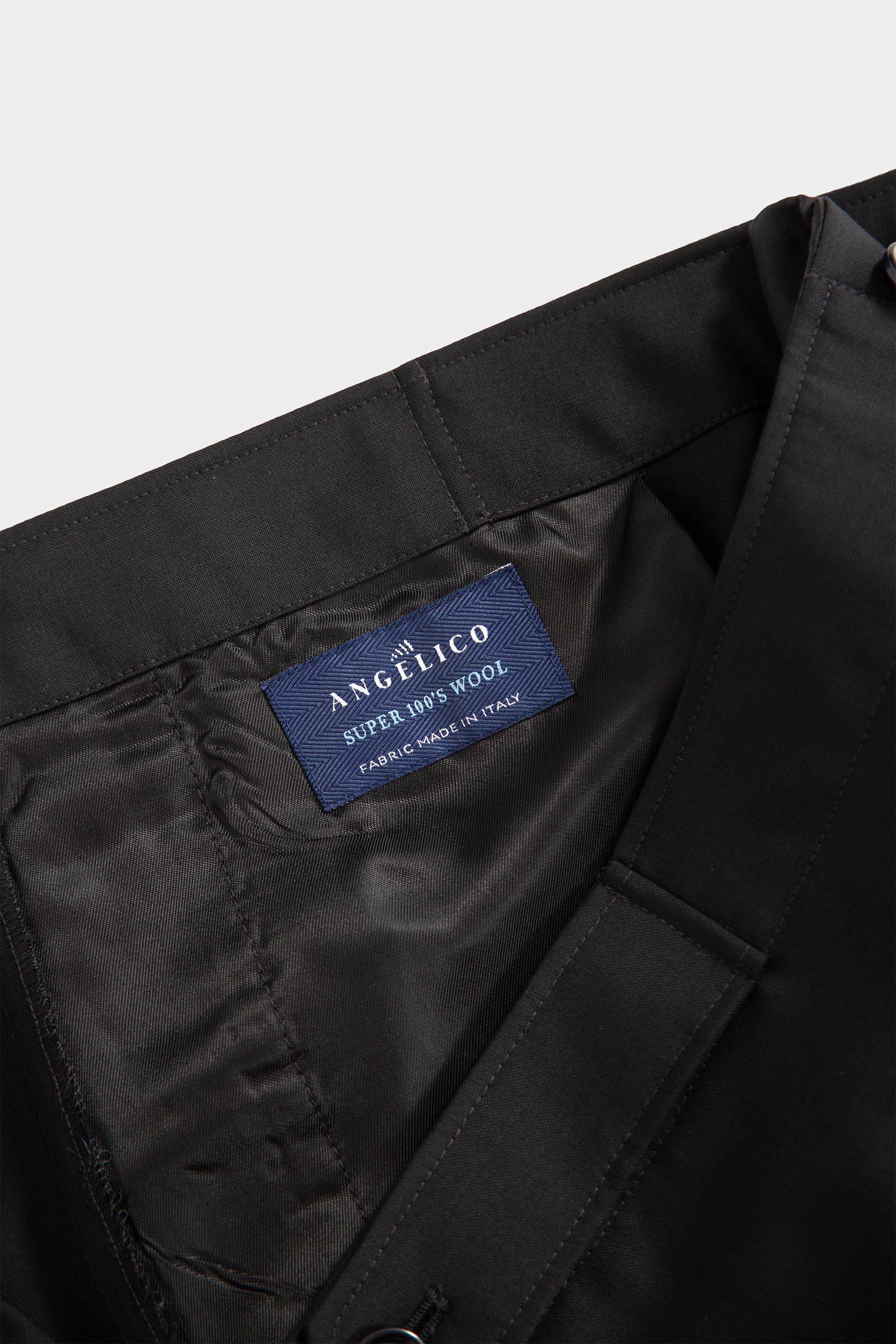 Black wool tailored pant with adjustable waist 