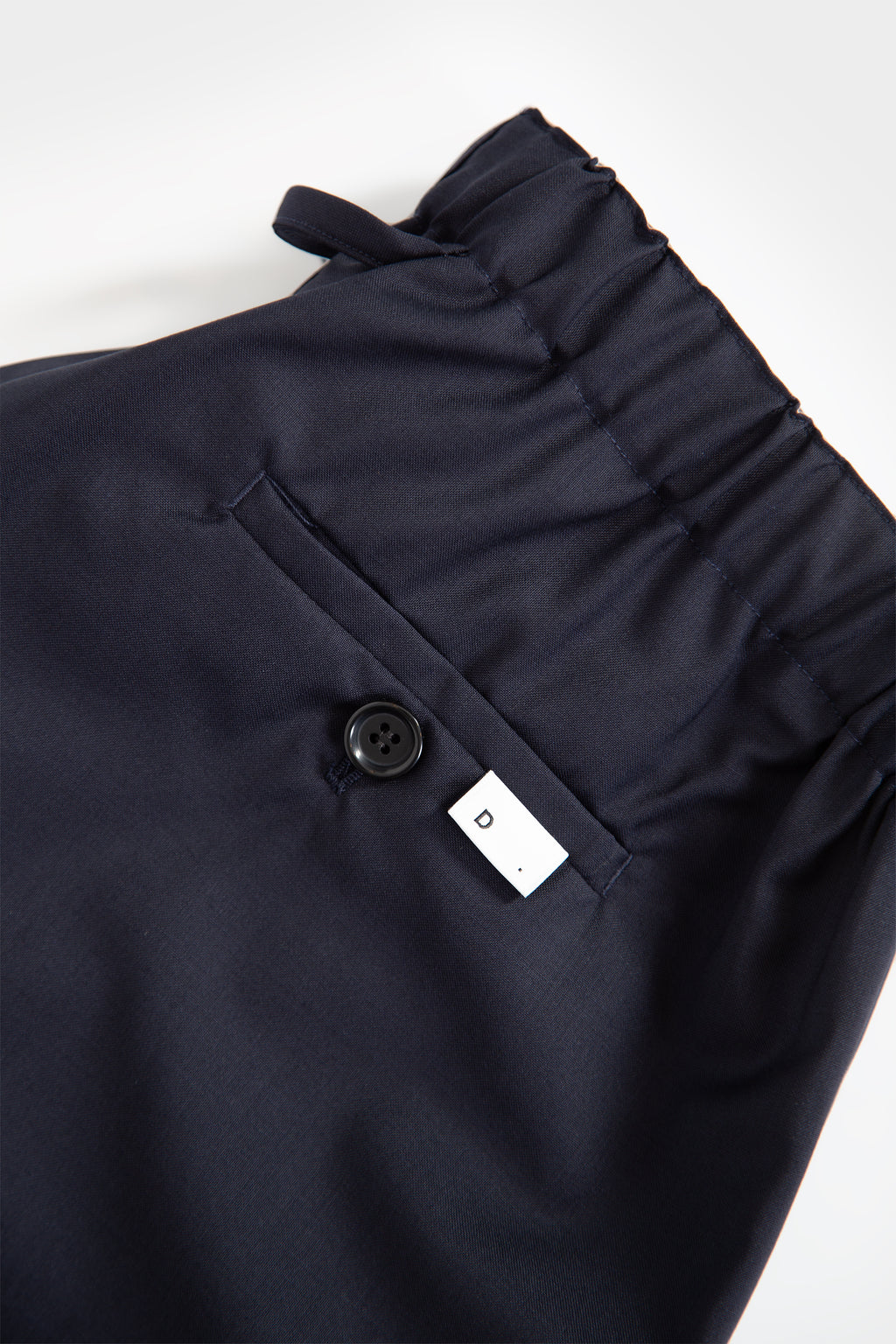Navy blue tailored wool loose fit pant with drawstring 