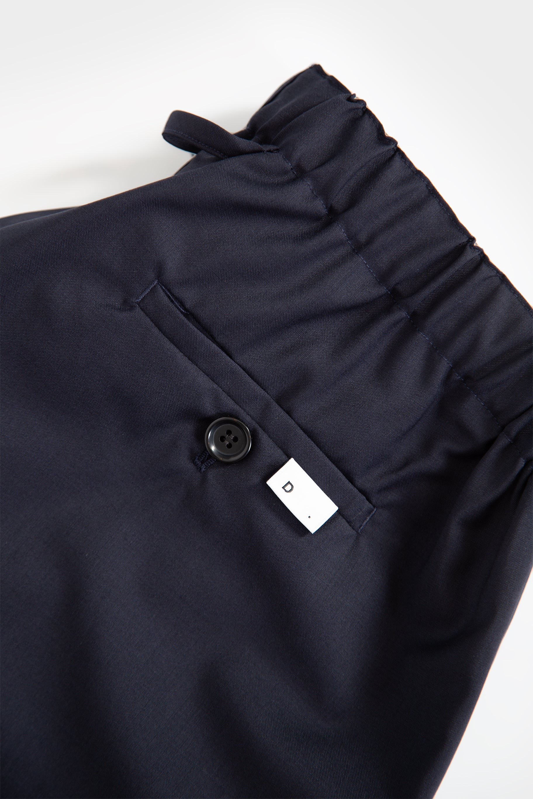 Navy blue tailored wool loose fit pant with drawstring 