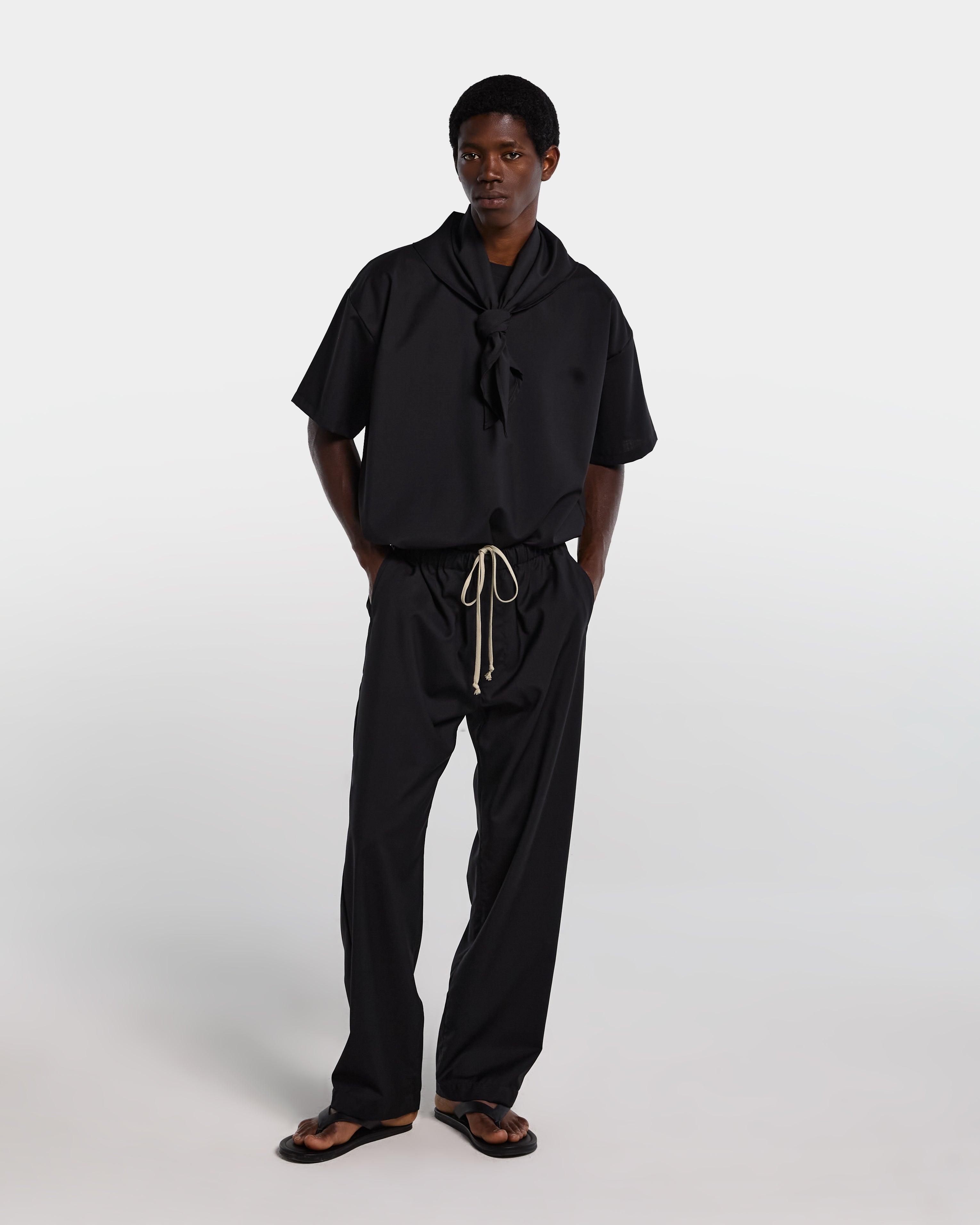 Black tailored wool loose fit pant 