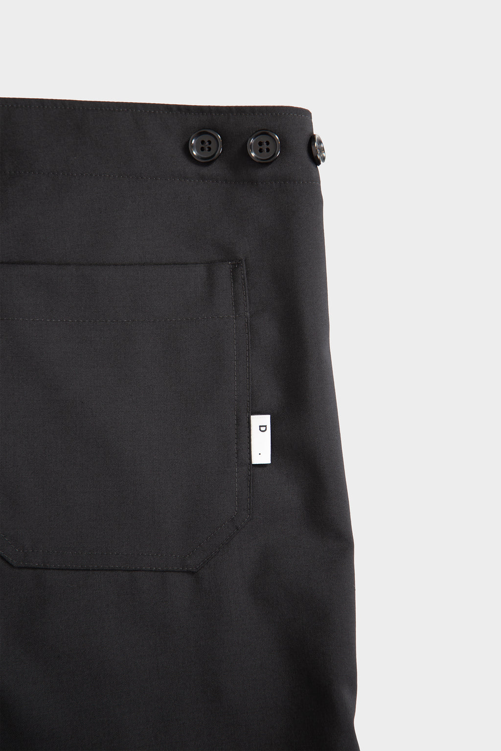 Black wool tailored pant with adjustable waist 
