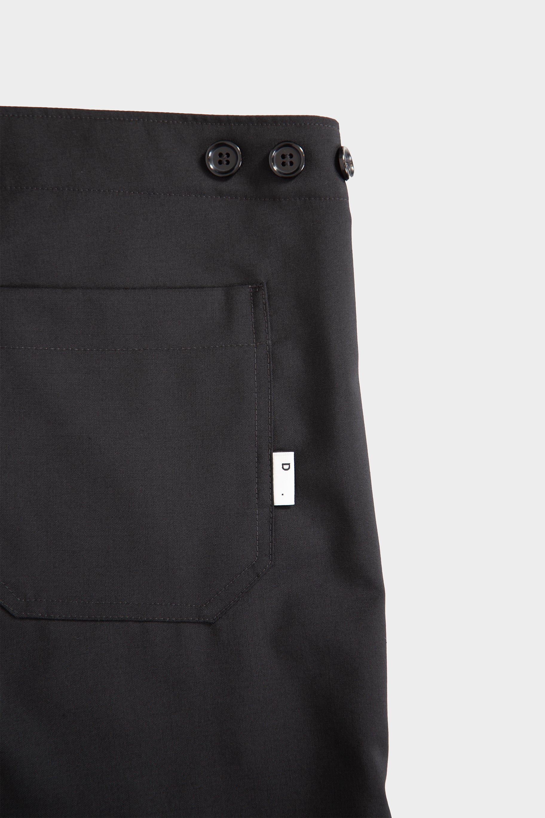 Black wool tailored pant with adjustable waist 