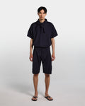 Navy blue wool tailored short with adjustable waist