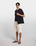 Brown open-collar cotton polo shirt