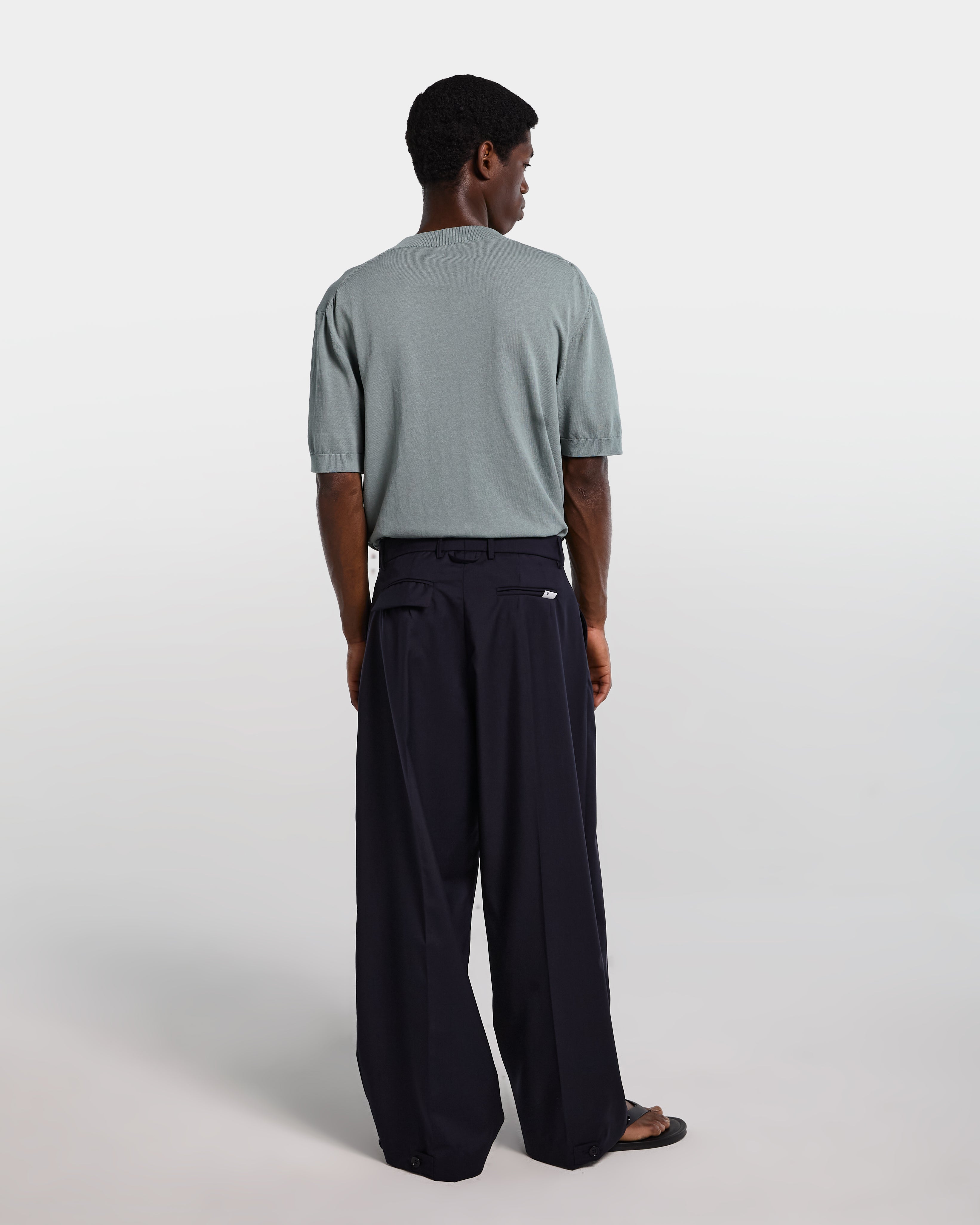 Navy blue frescolana trousers with adjustable waist