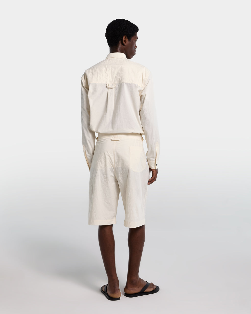Cream cotton poplin Bermuda shorts with adjustable waist
