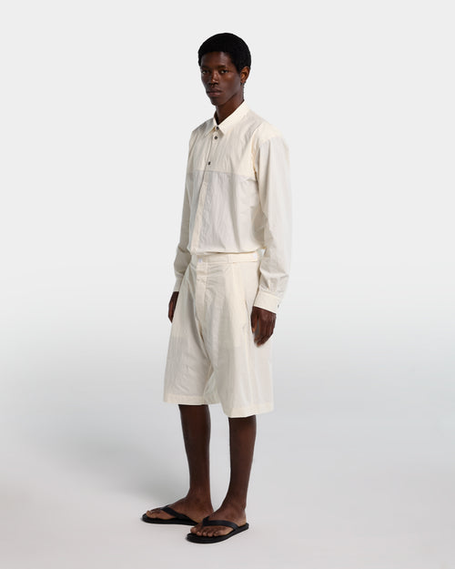 Cream cotton poplin Bermuda shorts with adjustable waist