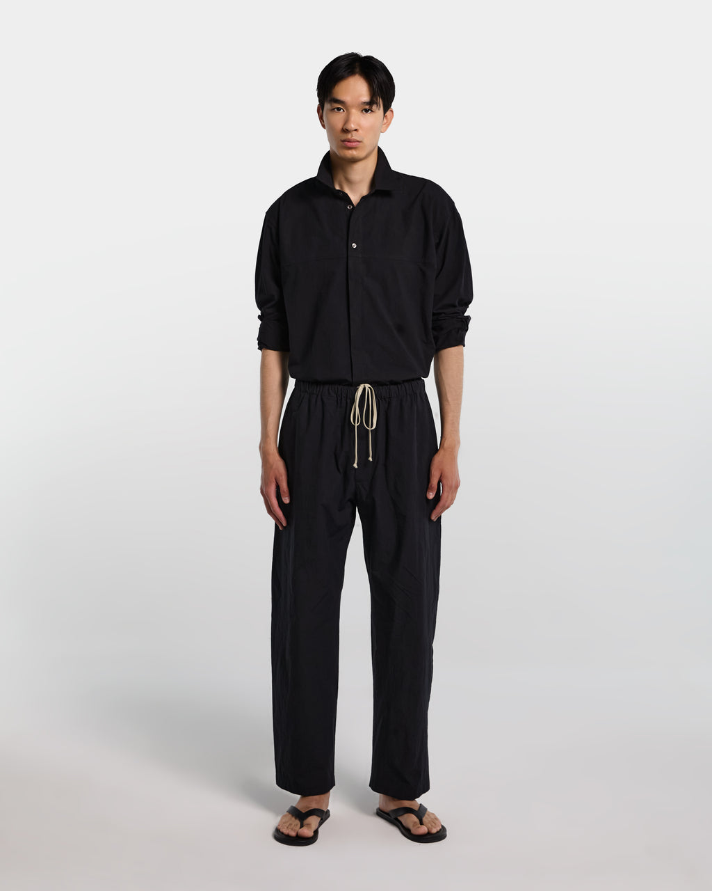 Black cotton poplin loose-fit trousers