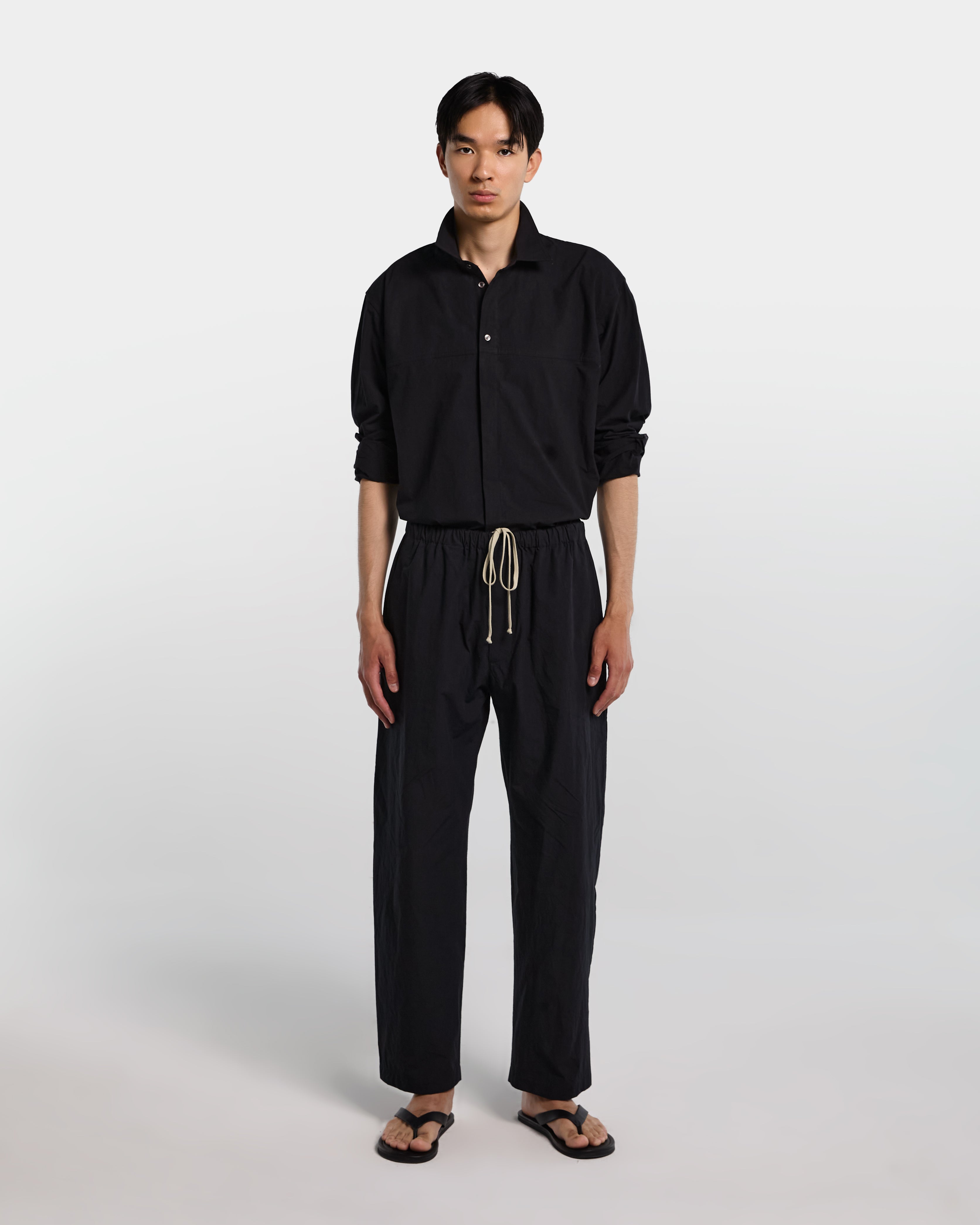 Black cotton poplin loose-fit trousers