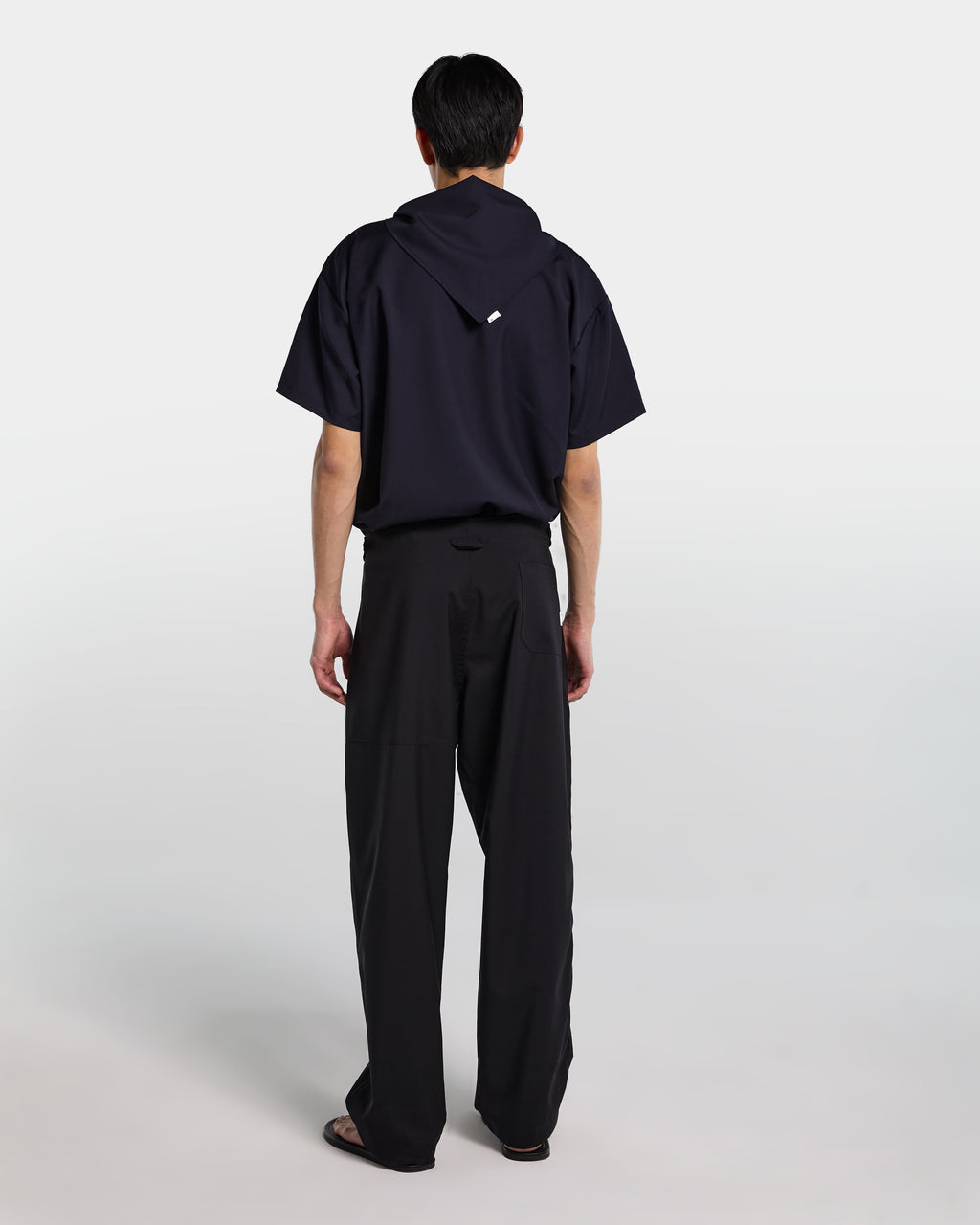 Black wool tailored pant with adjustable waist 
