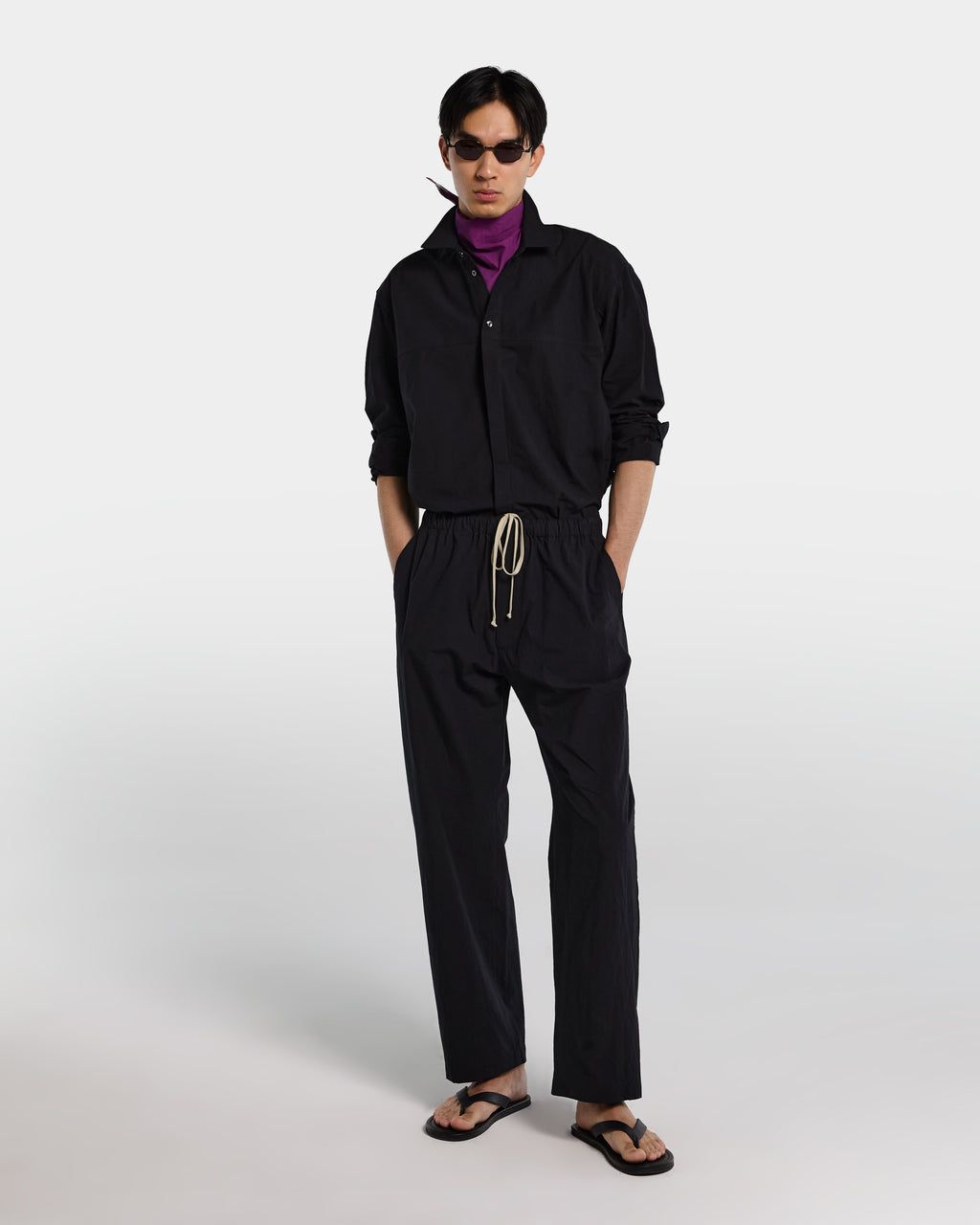 Black cotton poplin loose-fit trousers