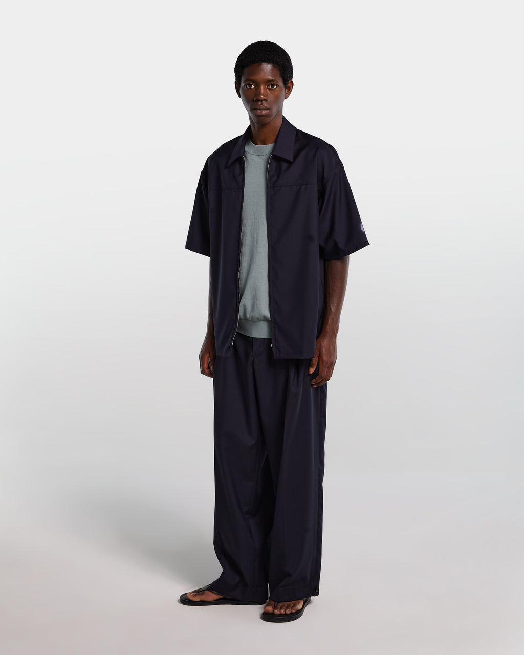 Navy blue fresco wool shirt with zip