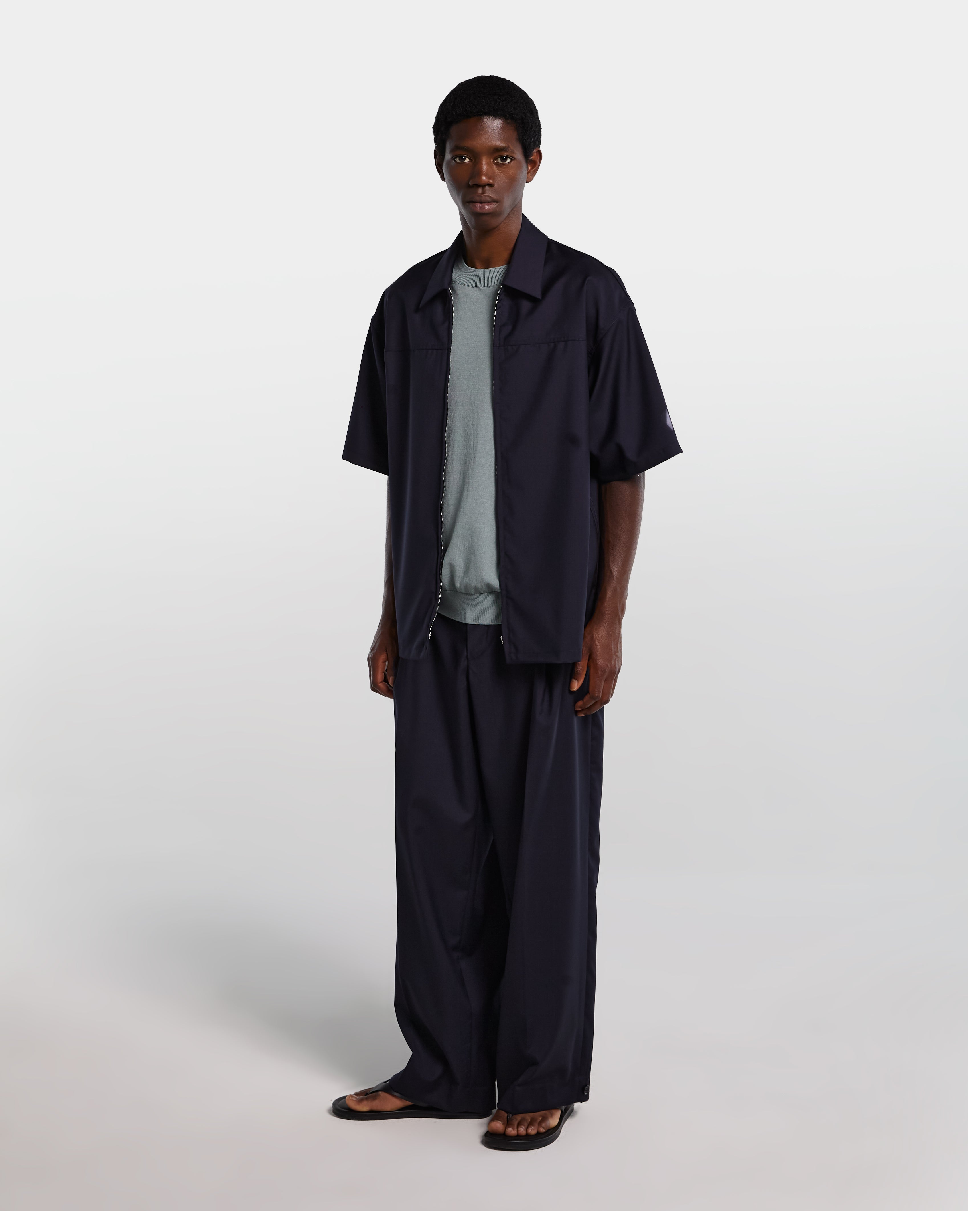 Navy blue fresco wool shirt with zip