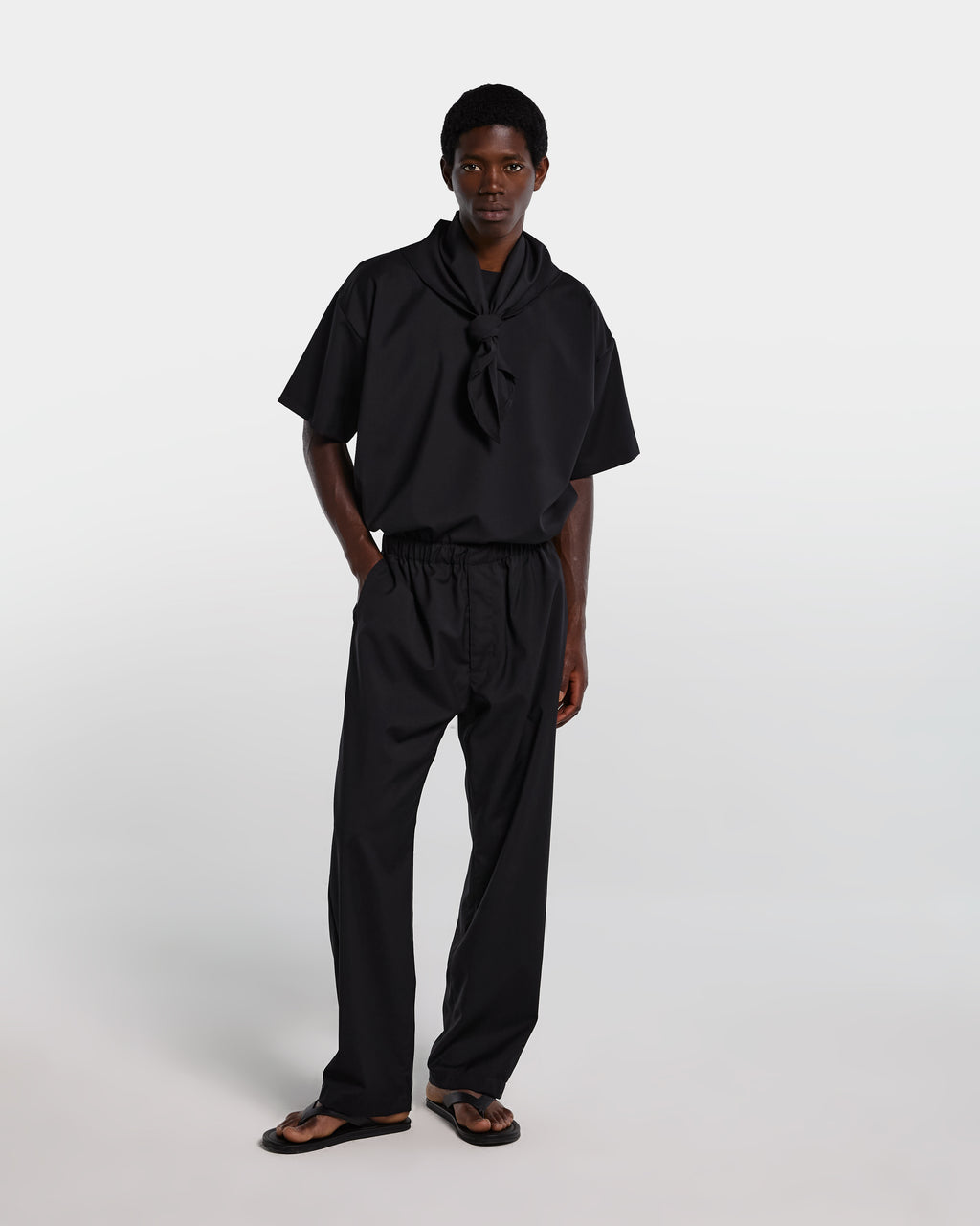 Black tailored wool loose fit pant 