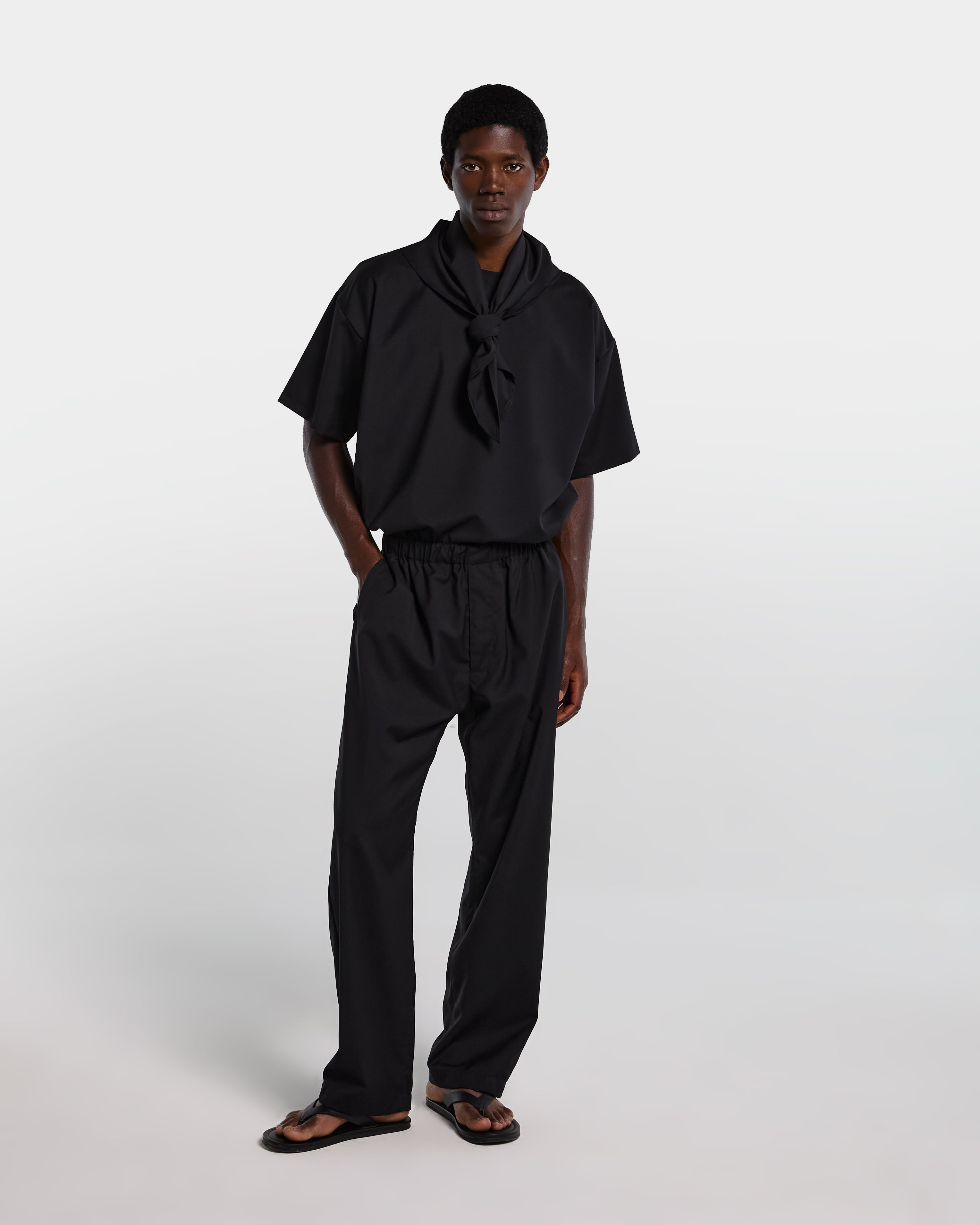 Black tailored wool loose fit pant 