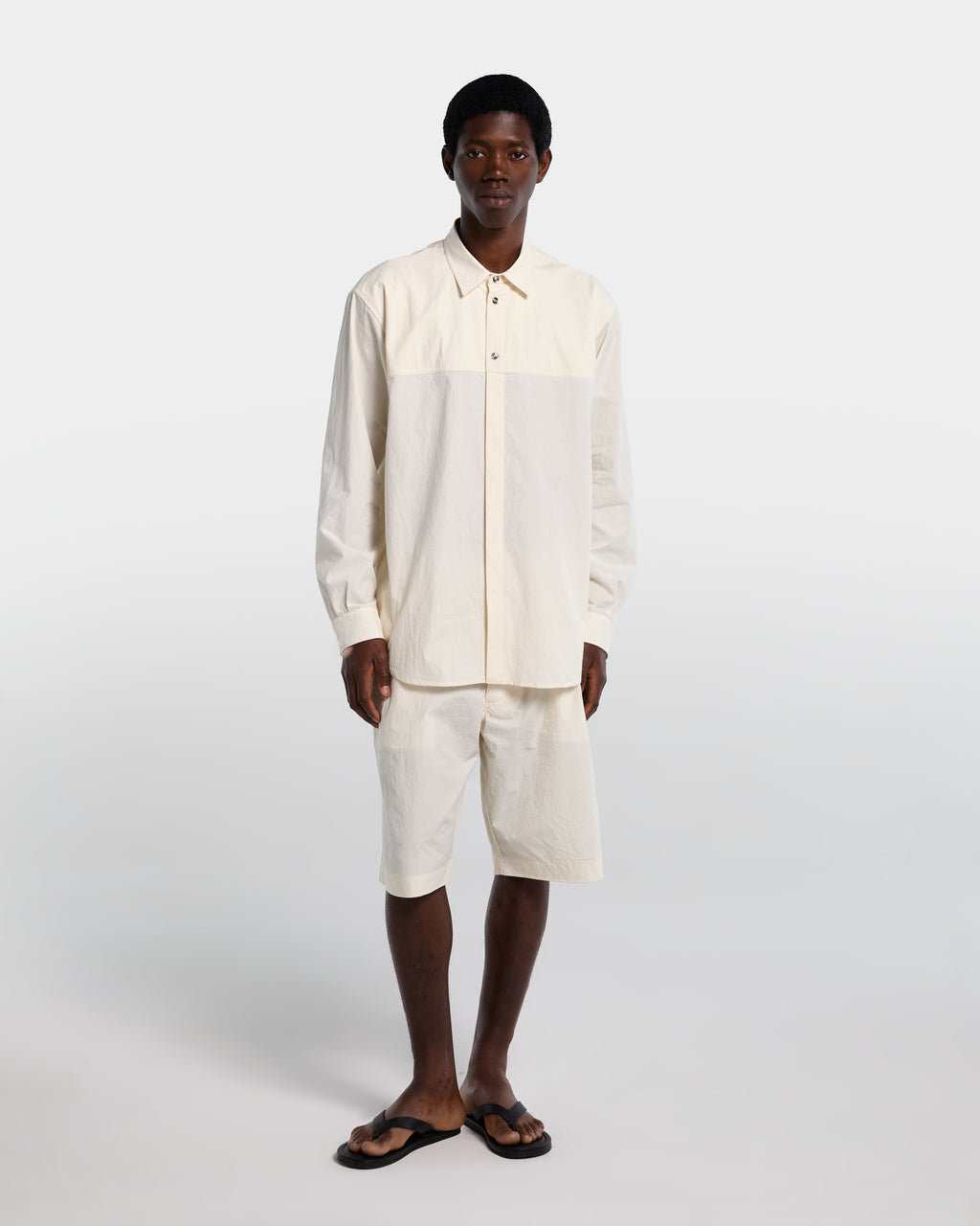 Cream cotton poplin Bermuda shorts with adjustable waist