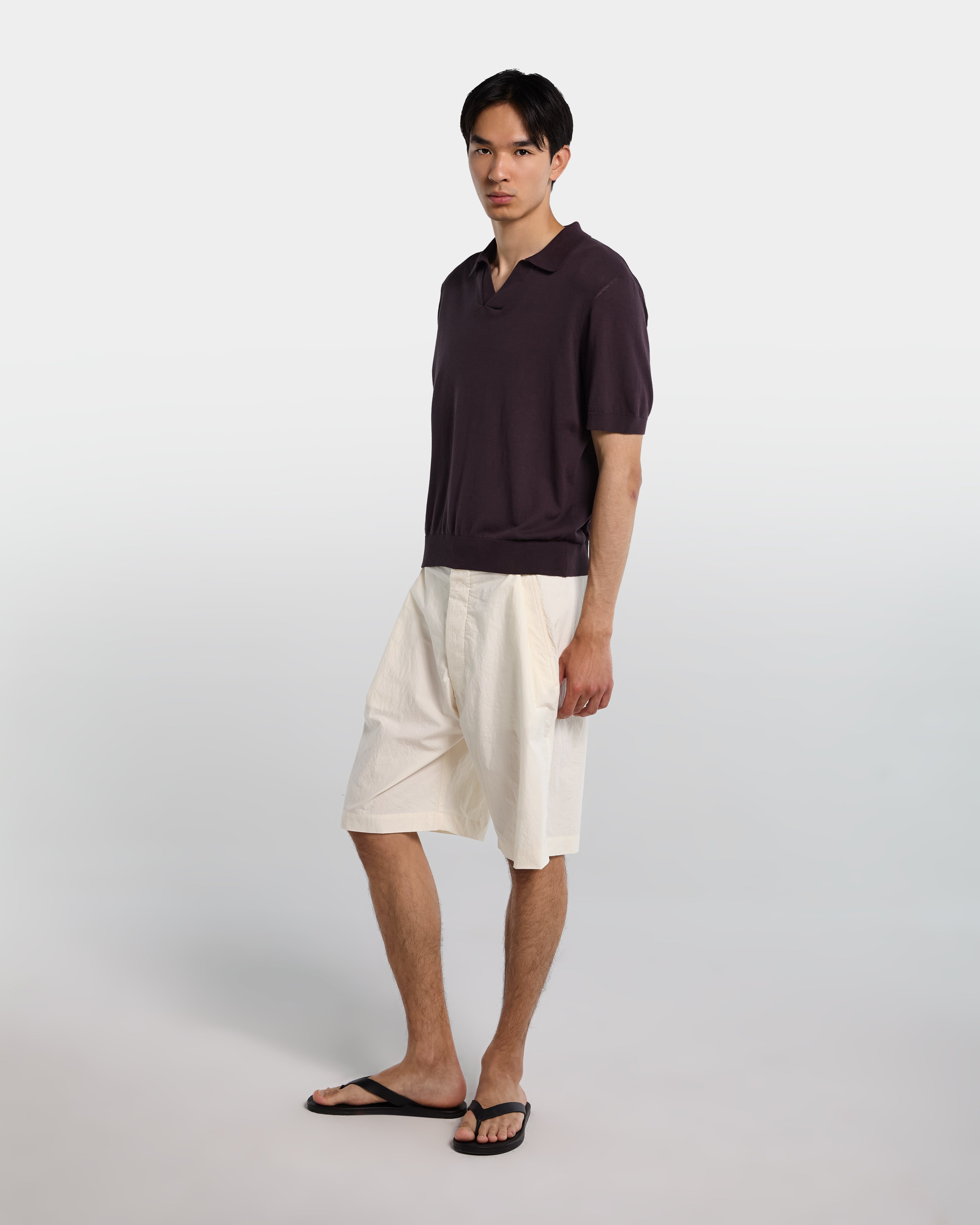 Brown open-collar cotton polo shirt