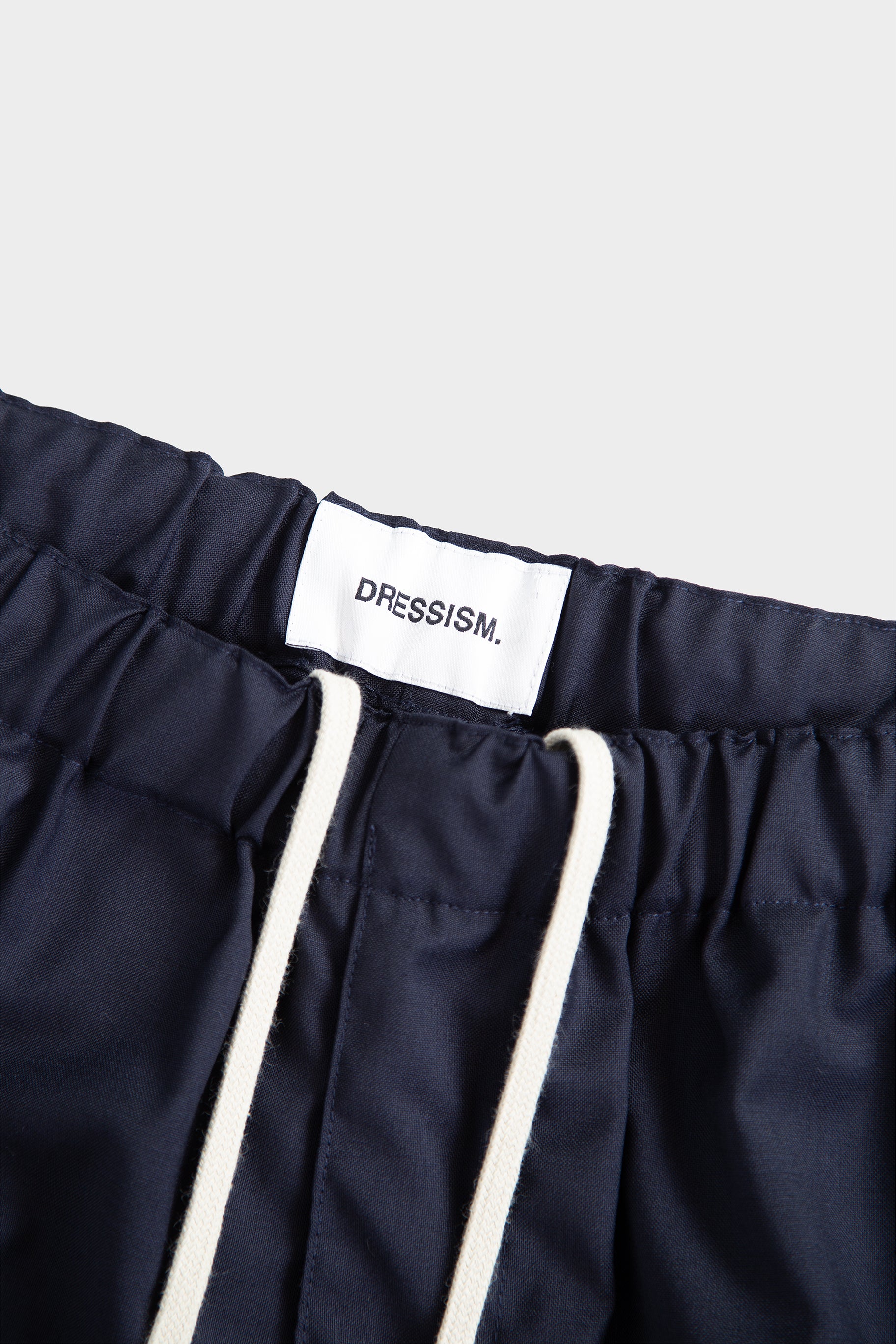 Navy blue tailored wool loose fit pant with drawstring 