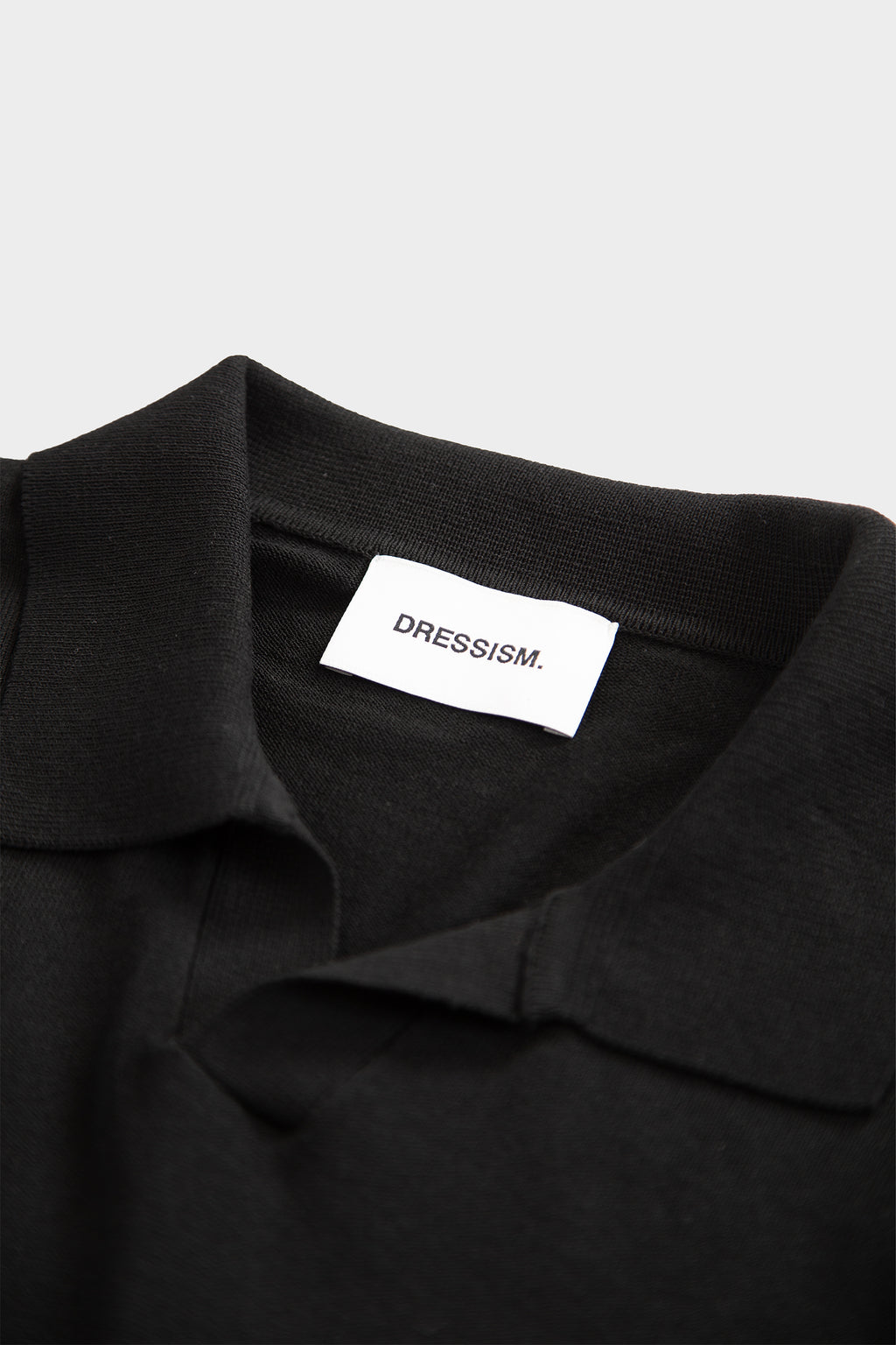 Black viscose polo shirt with open collar