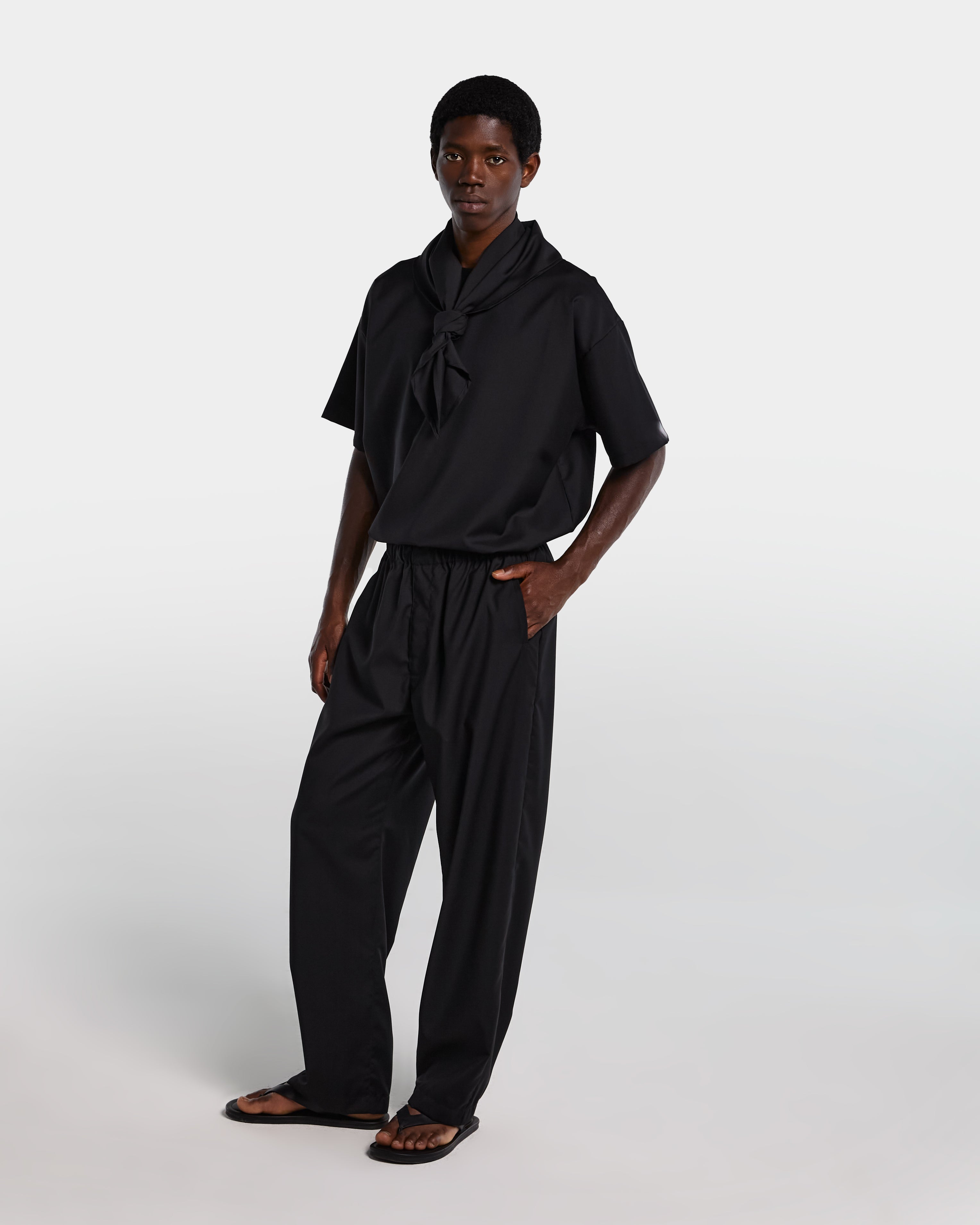 Black tailored wool loose fit pant 