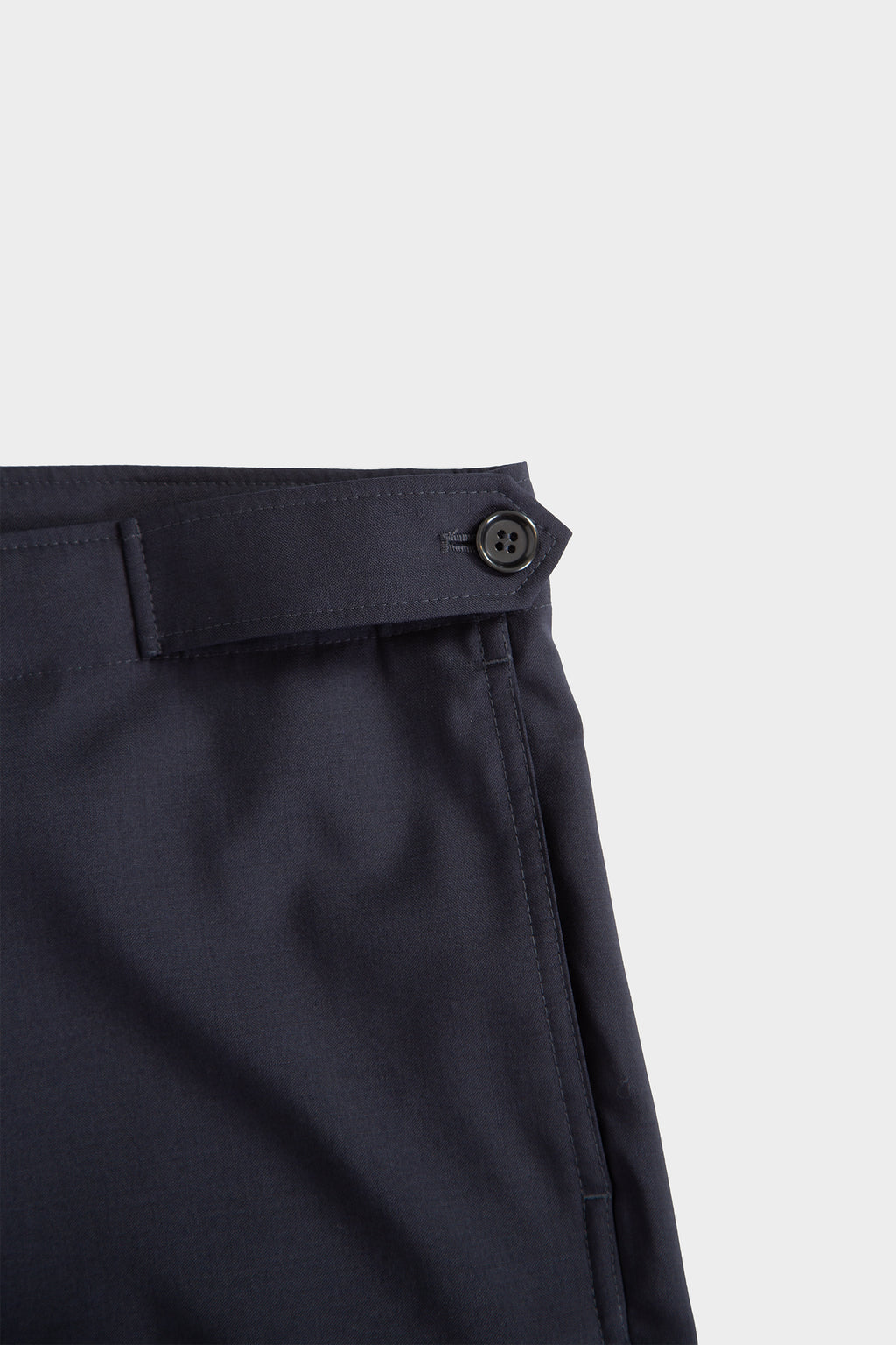 Navy blue wool tailored pant with adjustable waist 