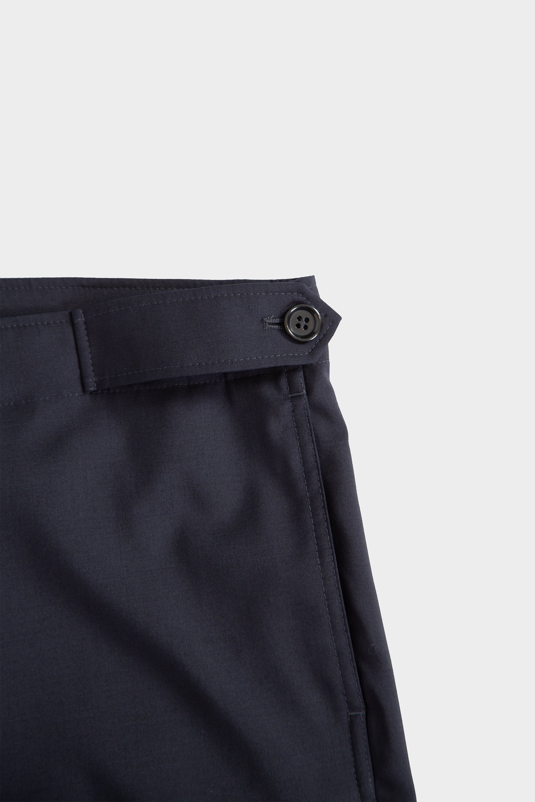 Navy blue wool tailored pant with adjustable waist 