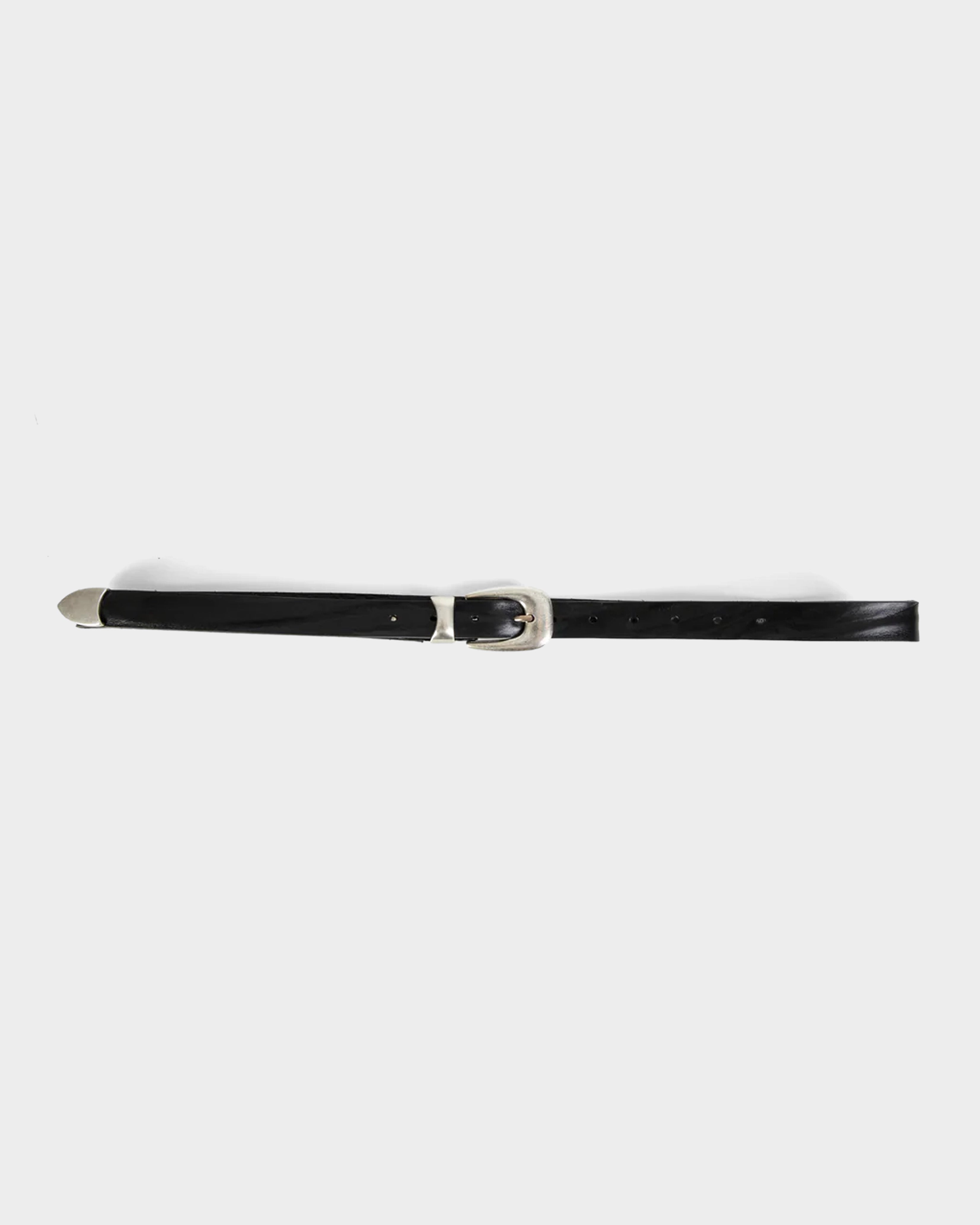 Black leather belt with metal buckle and belt tip - Houston Belt