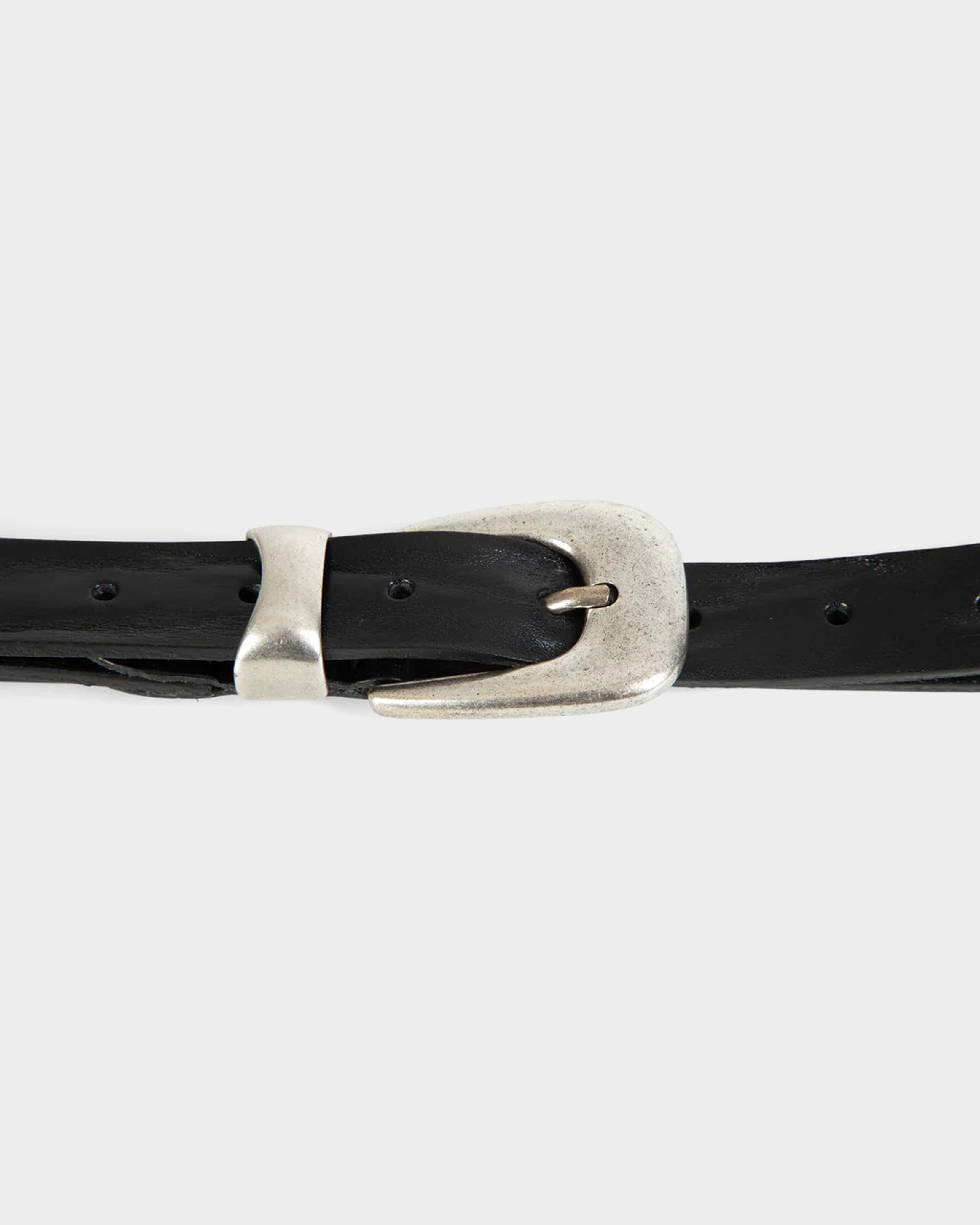 Black leather belt with metal buckle and belt tip - Houston Belt