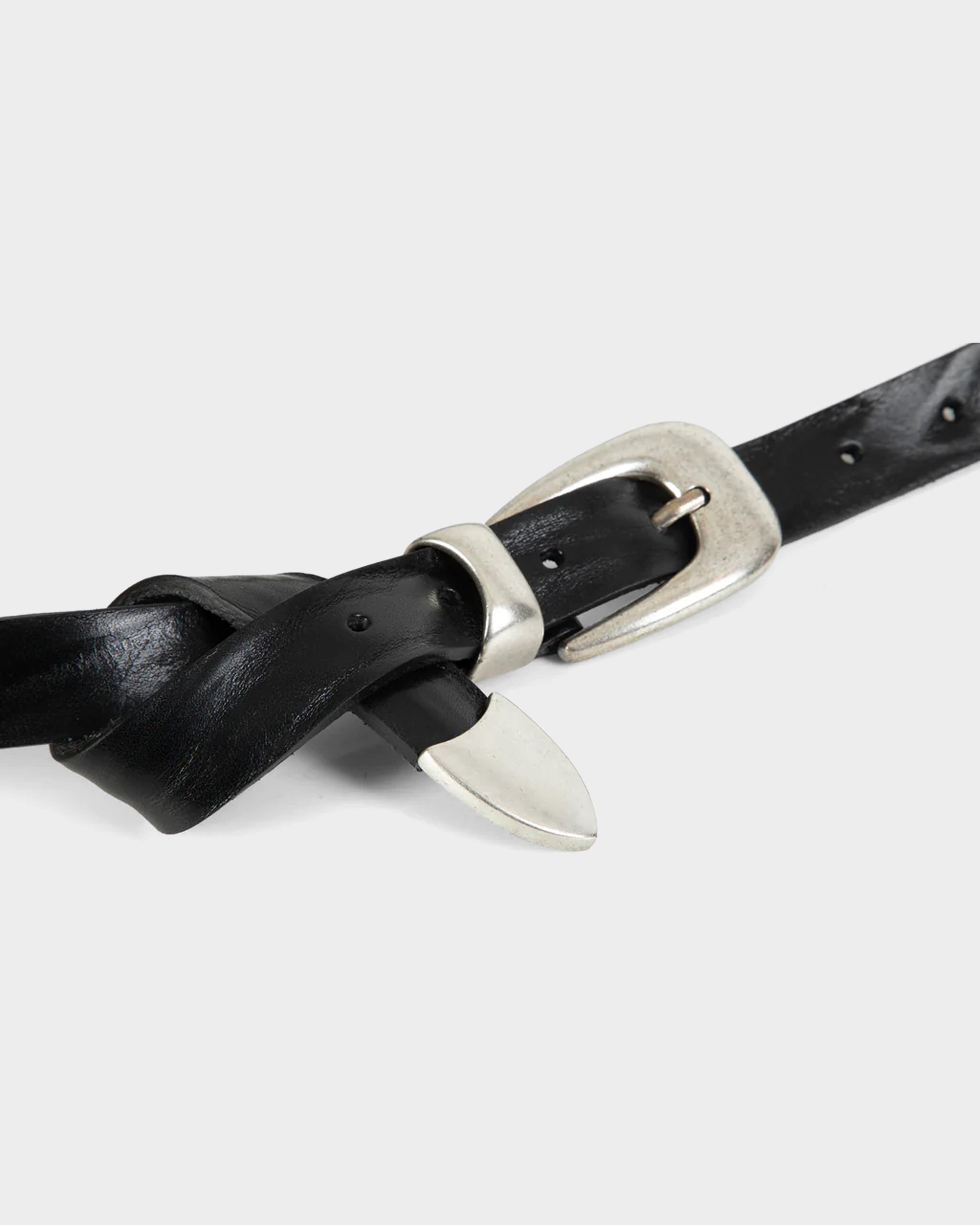 Black leather belt with metal buckle and belt tip - Houston Belt
