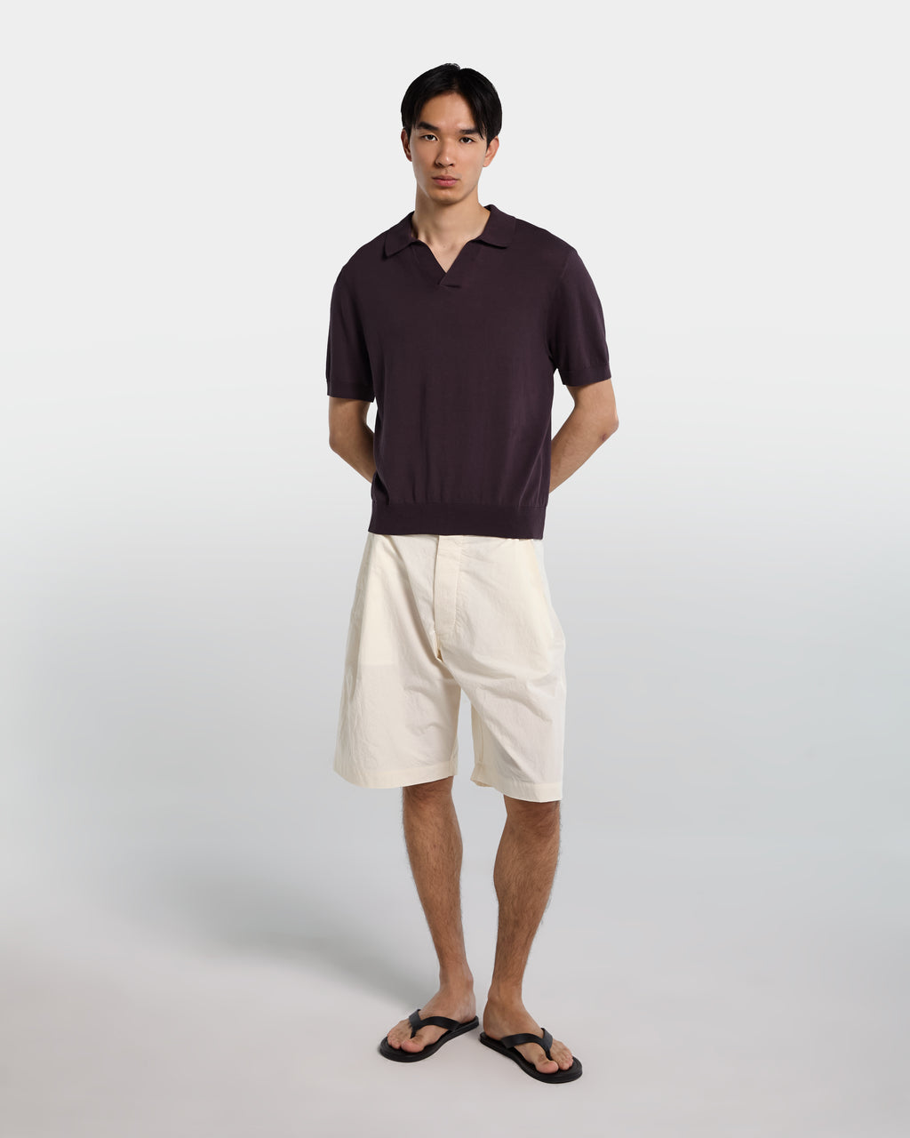 Brown open-collar cotton polo shirt