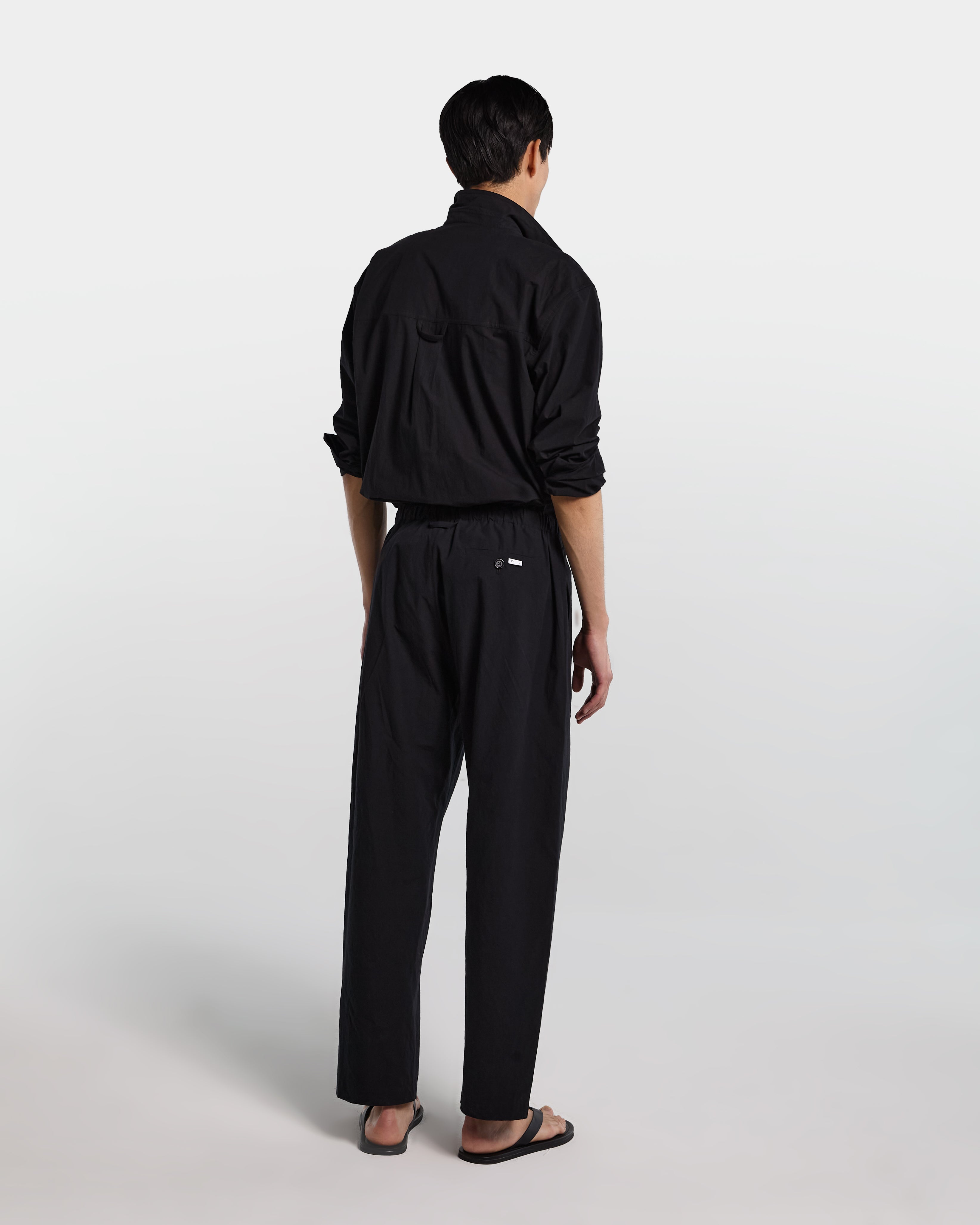 Black cotton poplin loose-fit trousers