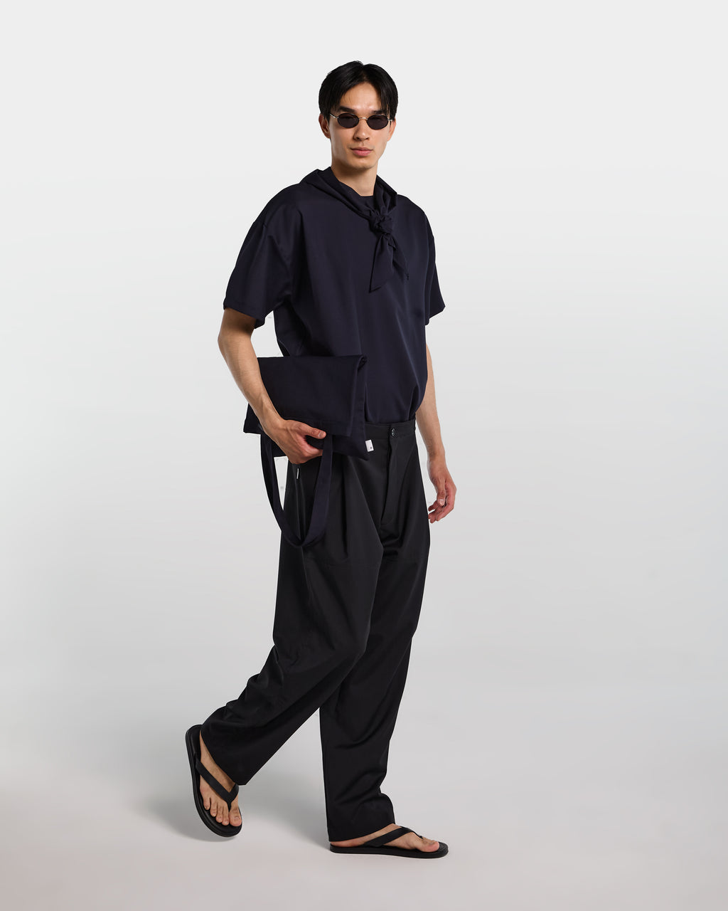 Black wool tailored pant with adjustable waist 