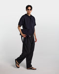 Black wool tailored pant with adjustable waist 