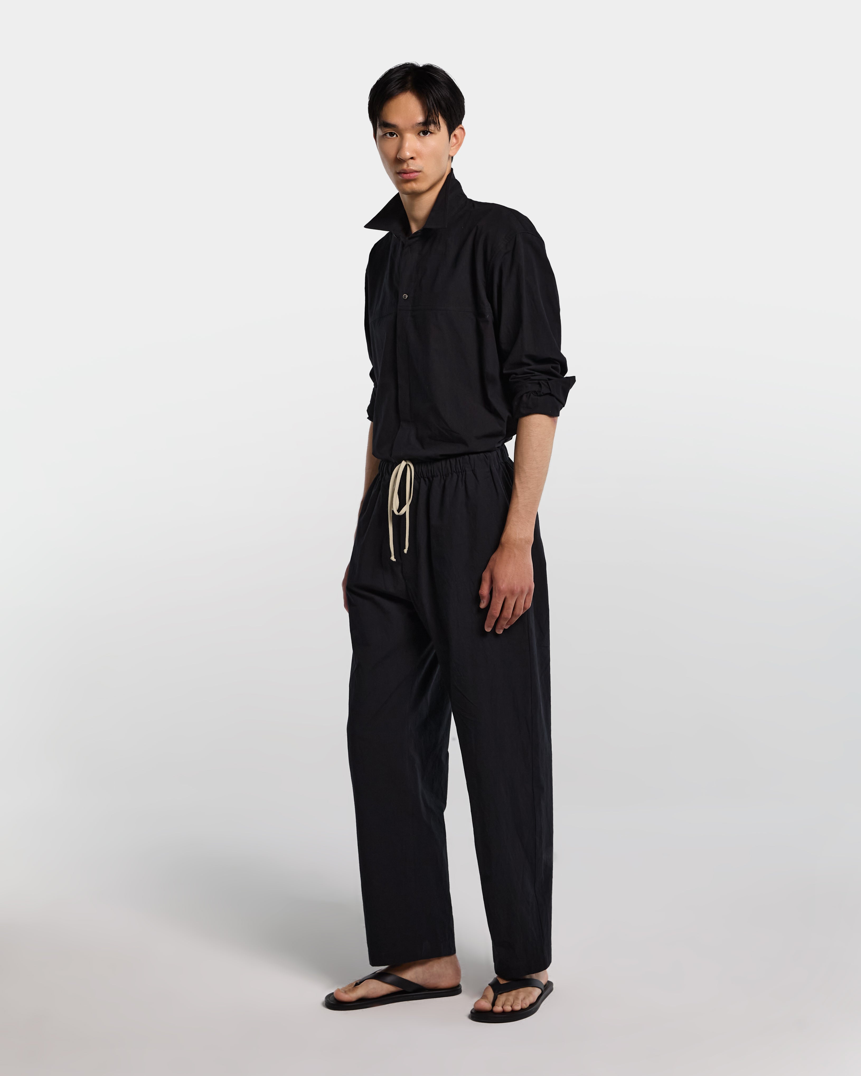 Black cotton poplin loose-fit trousers
