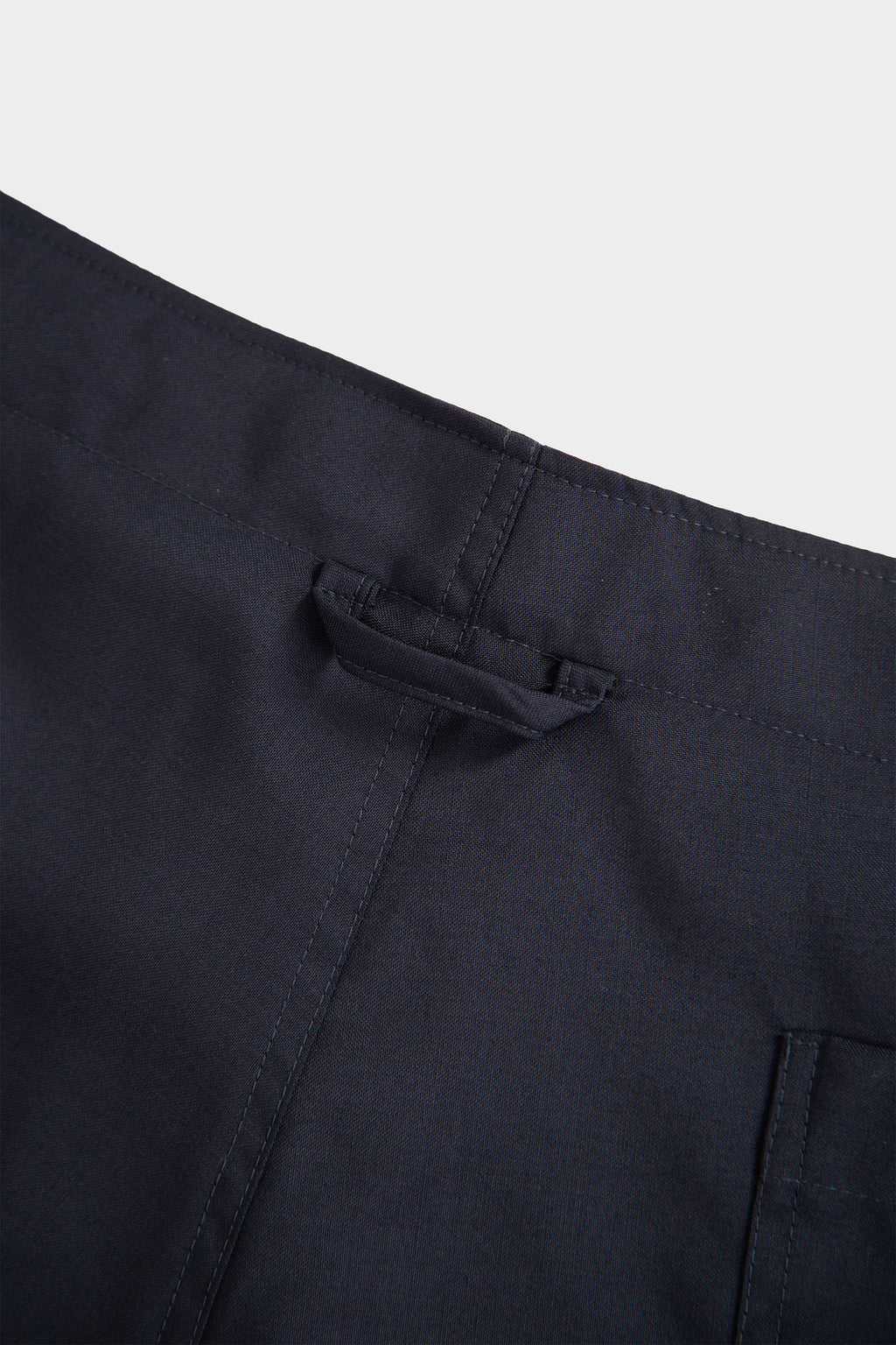 Navy blue wool tailored pant with adjustable waist 