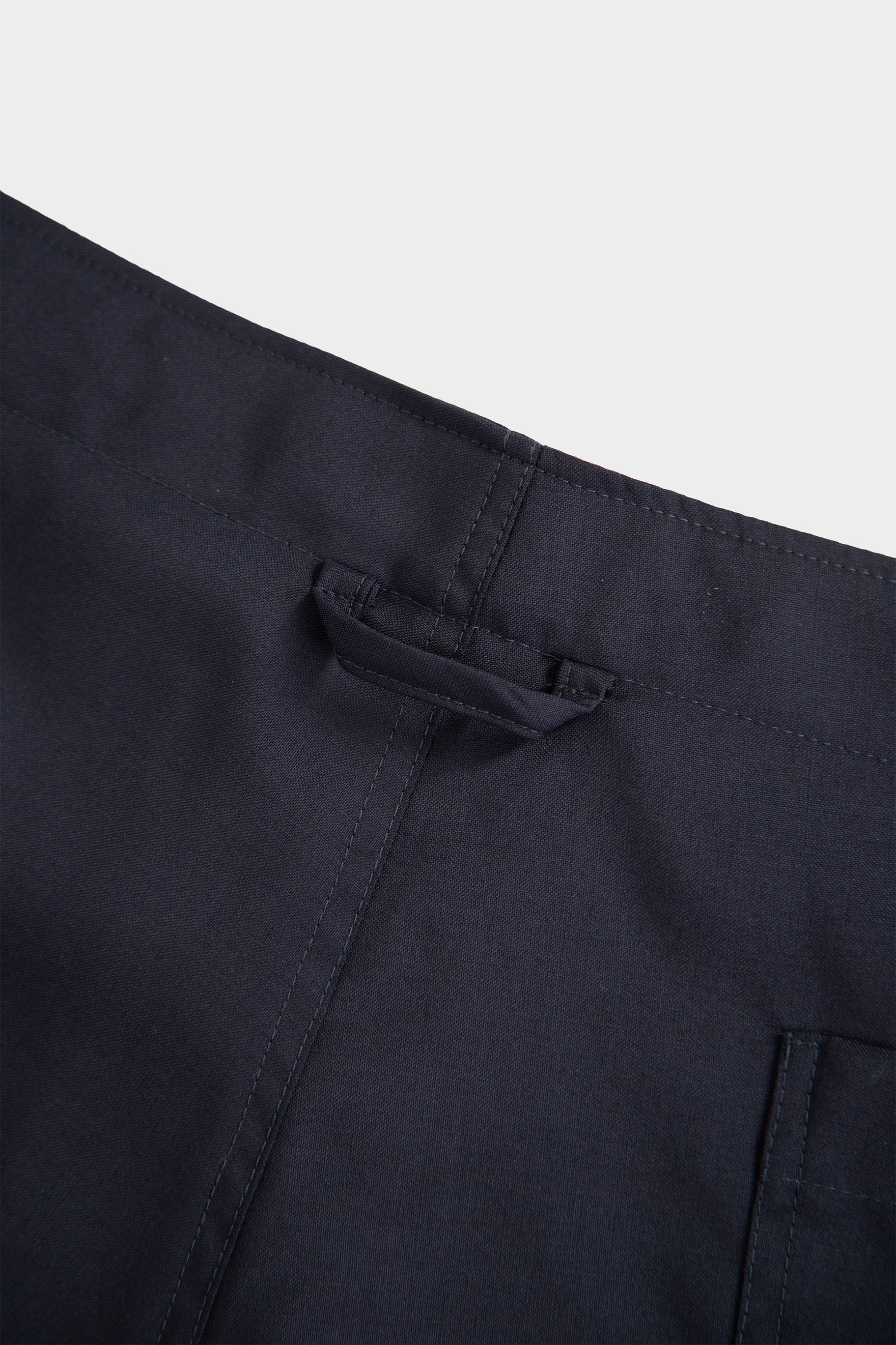 Navy blue wool tailored pant with adjustable waist 