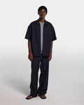 Navy blue fresco wool shirt with zip