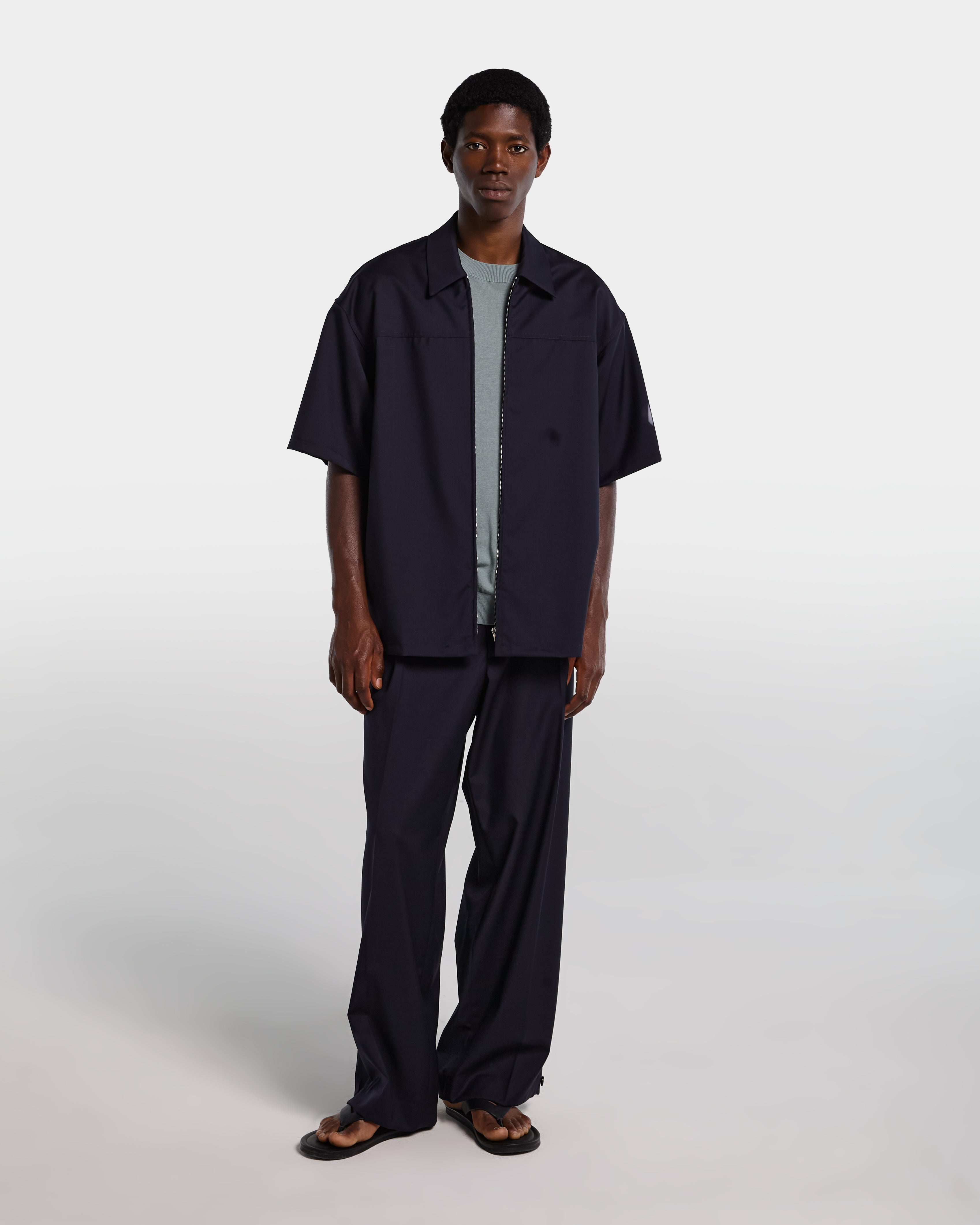 Navy blue fresco wool shirt with zip