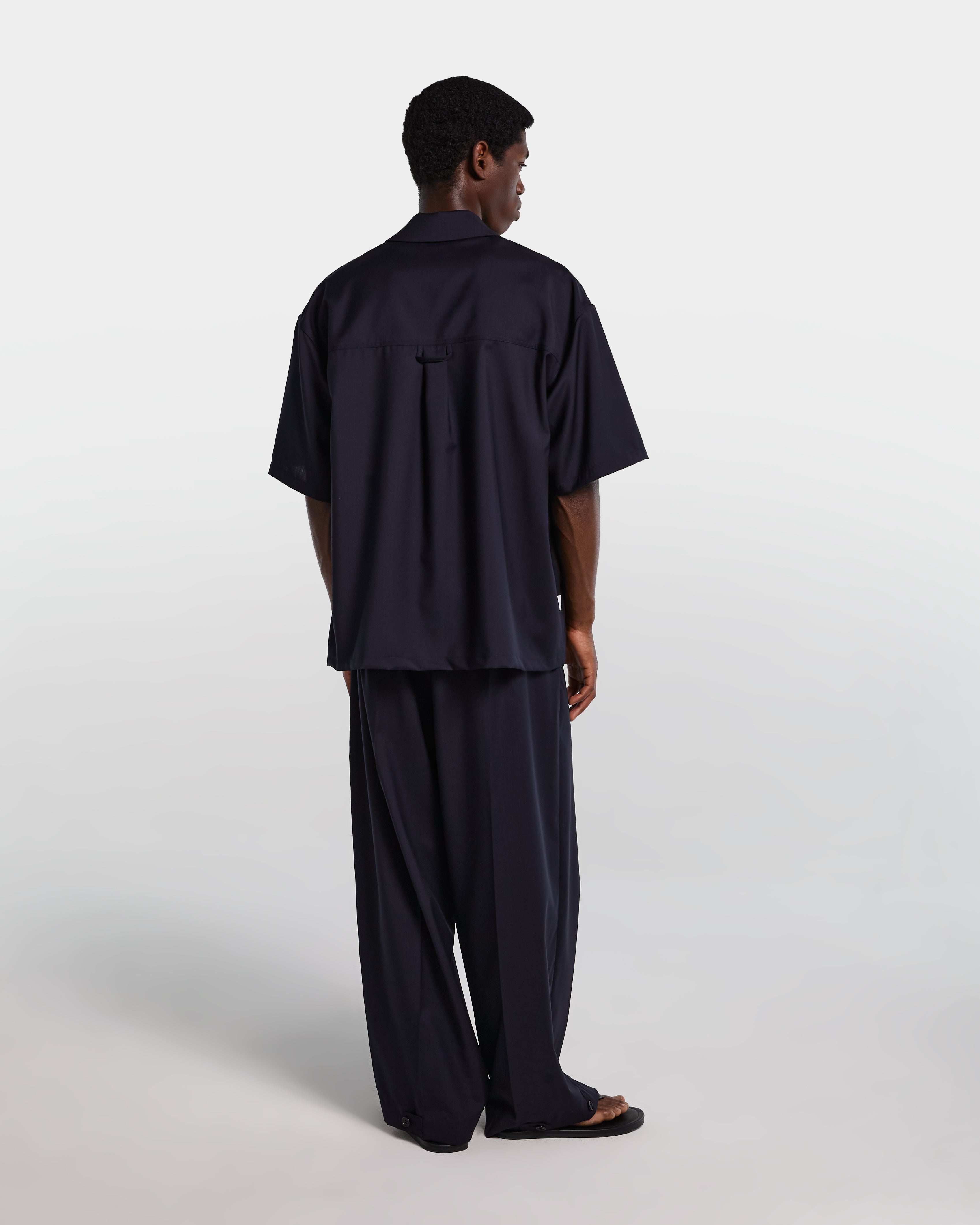 Navy blue fresco wool shirt with zip