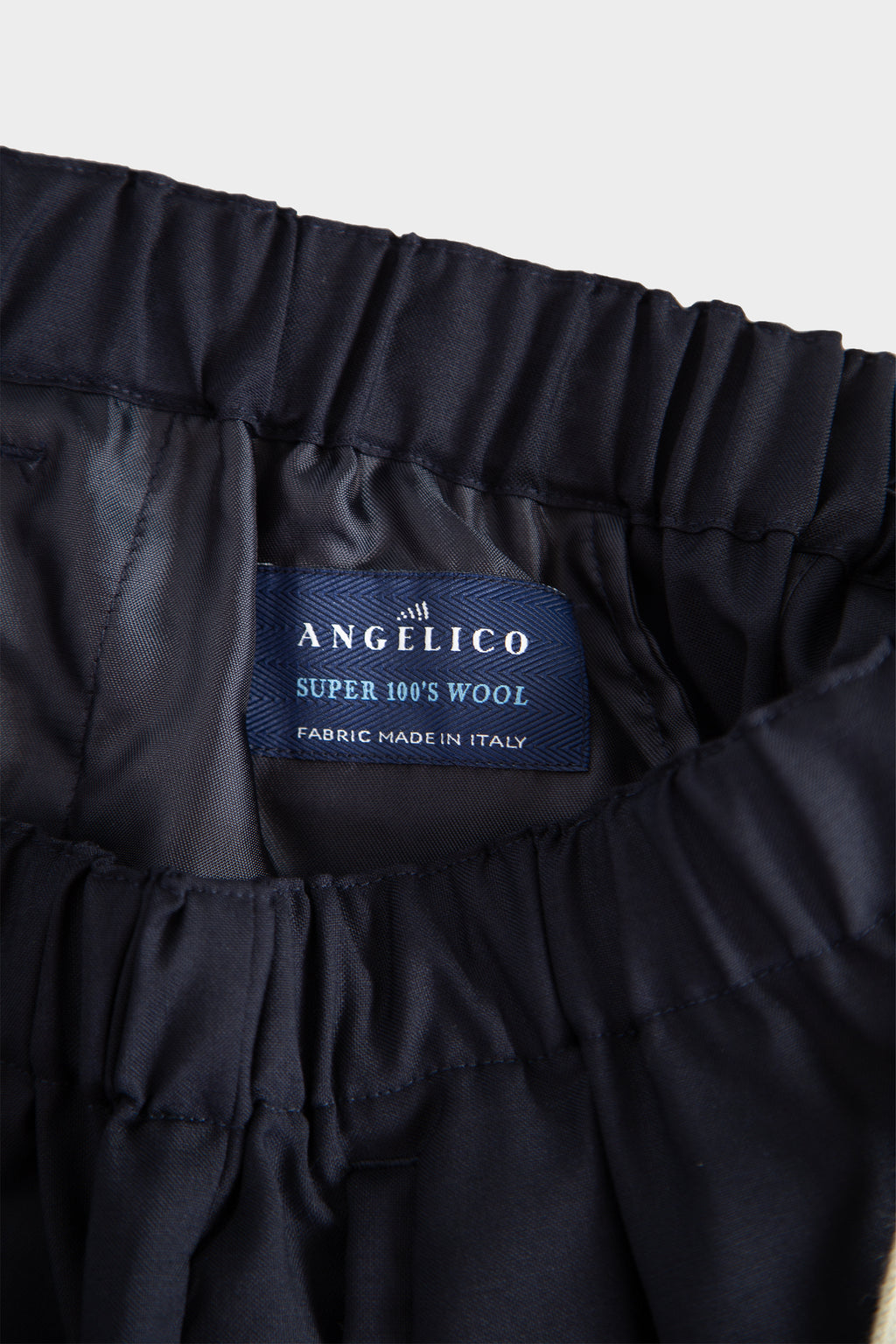 Navy blue tailored wool loose fit pant with drawstring 
