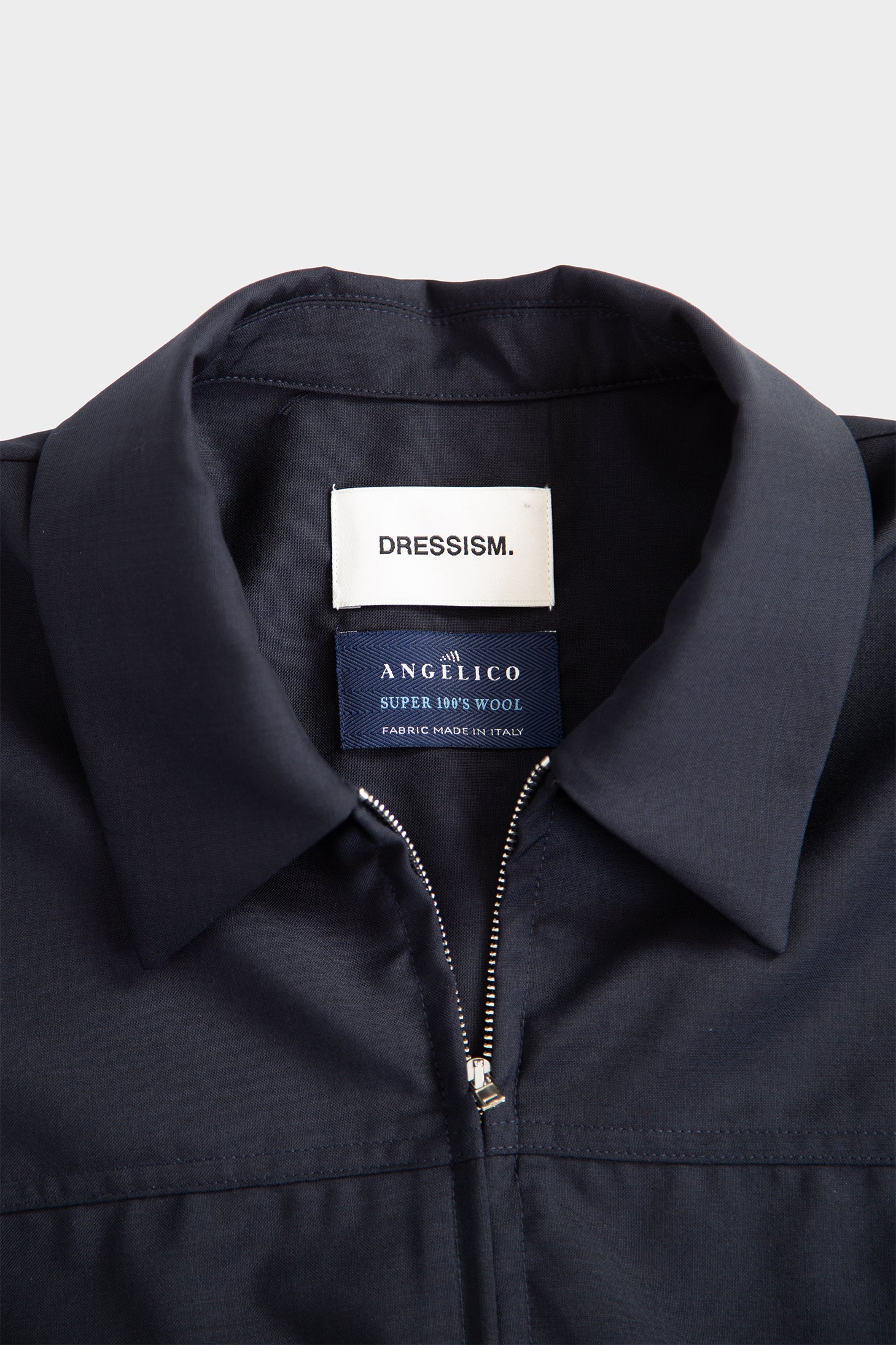 Navy blue fresco wool shirt with zip