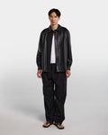 Black leather relaxed fit shirt with long sleeves 